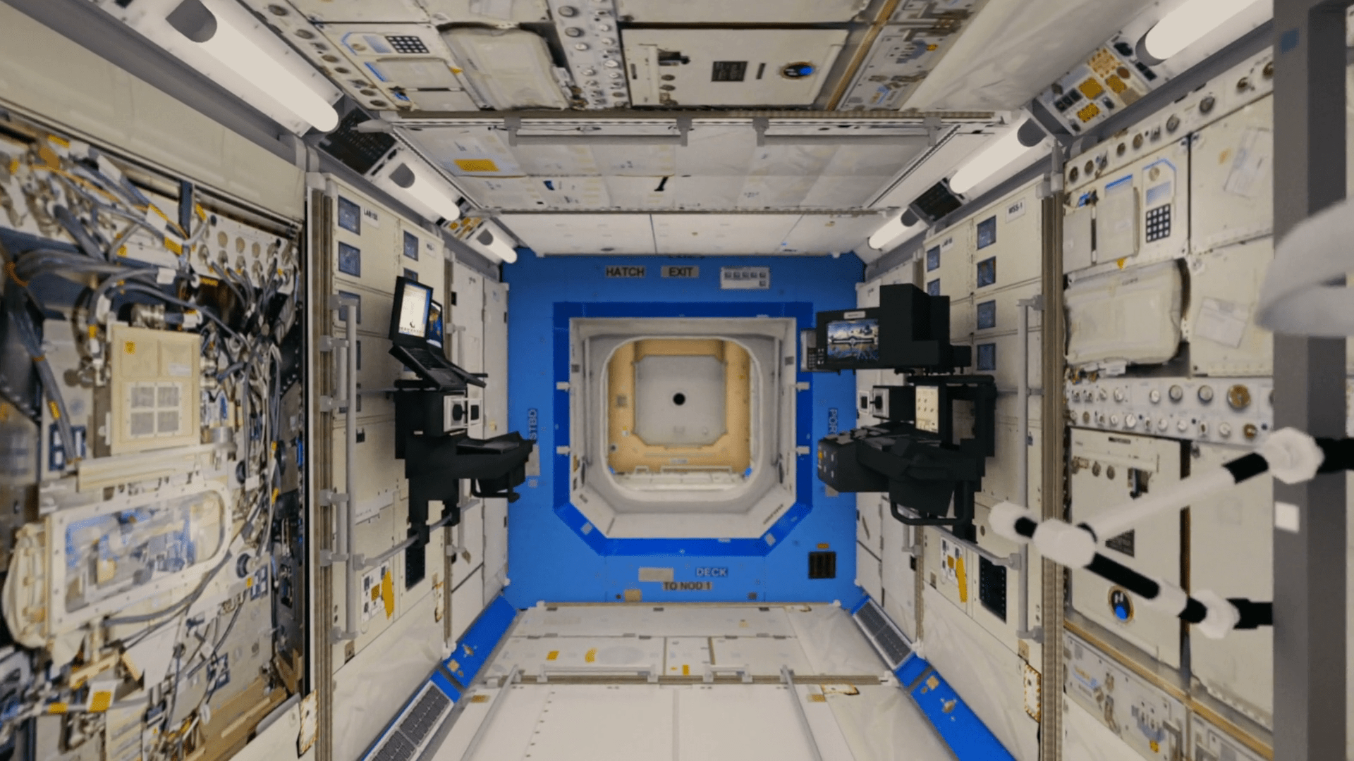 1920x1080 International Space Station Interior Fly Through. High Quality 3D Animation