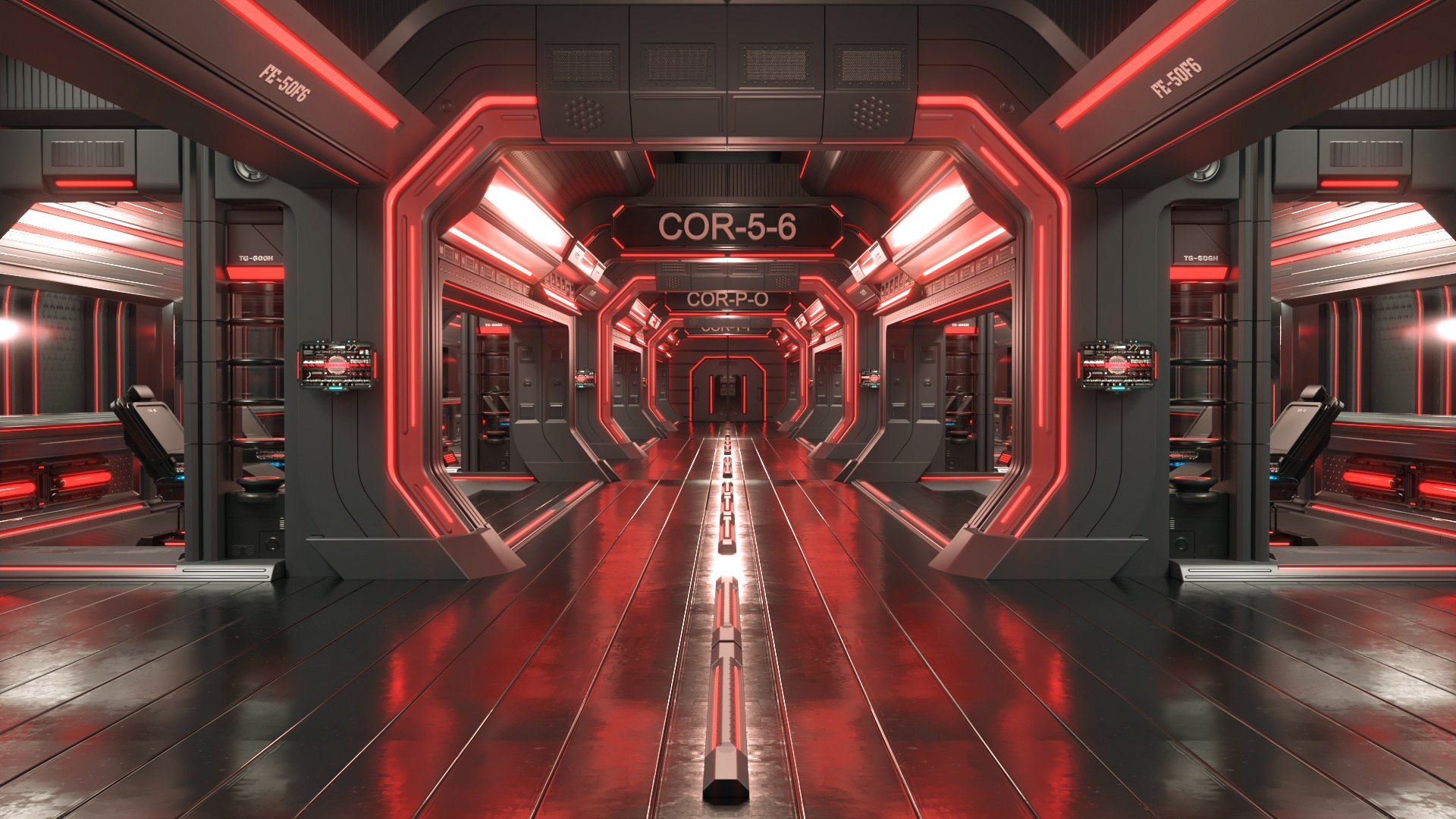1920x1080 Scifi Modular Interior Space Station 3D