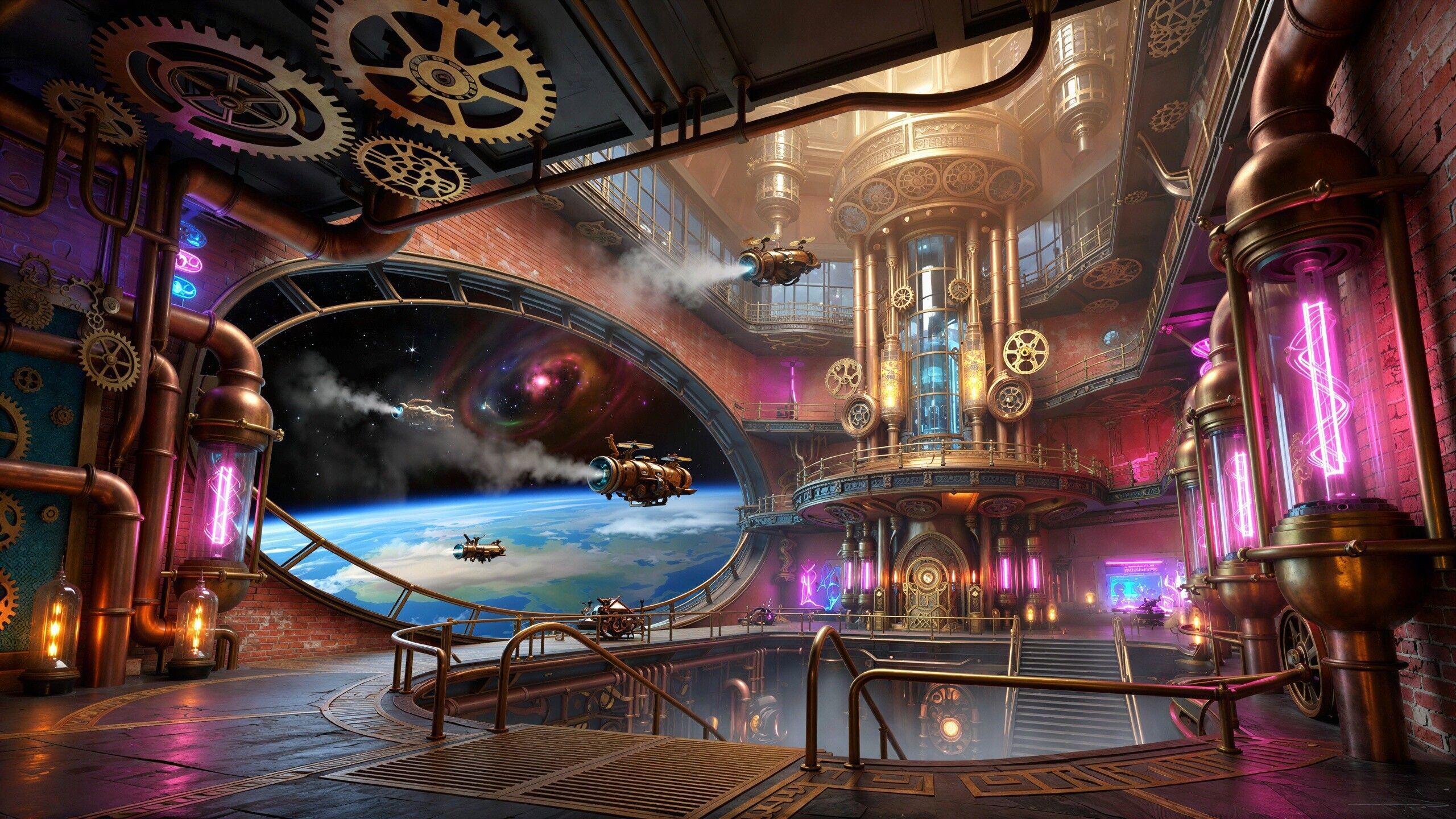 2560x1440 Steampunk Futuristic Space Station Interior Description. Deep Dream Generator