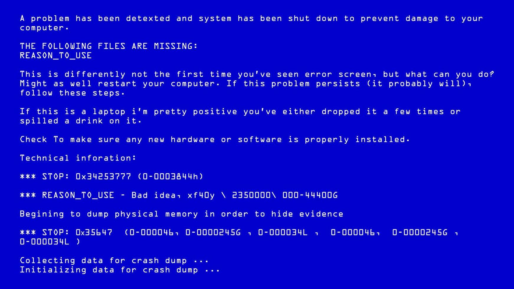 1742x980 Blue Screen Of Death Vector. BSOD. Fatal Death Computer Error. System Crash Report. Illustration