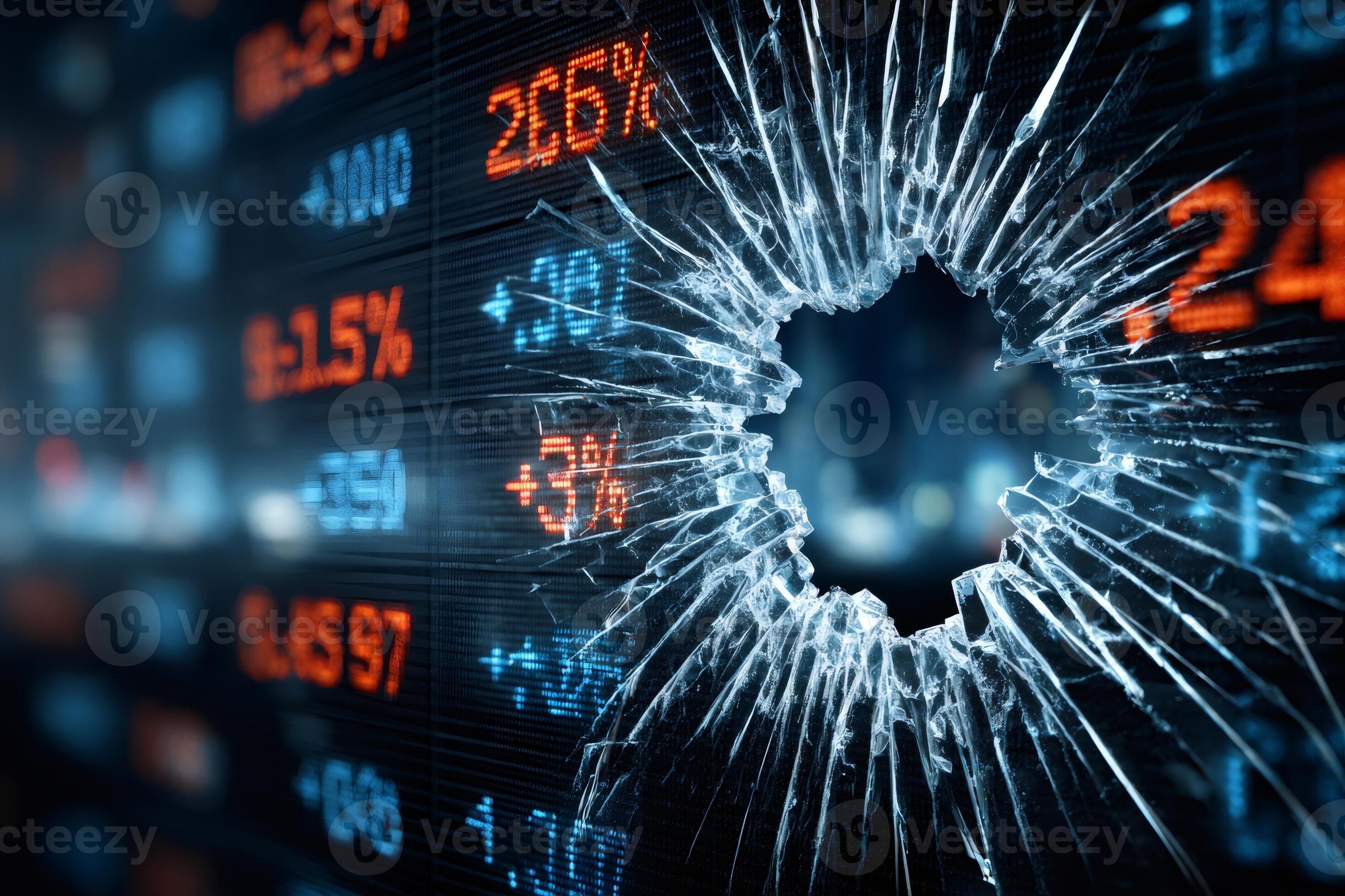2940x1960 Stock market crash showing broken screen and financial data