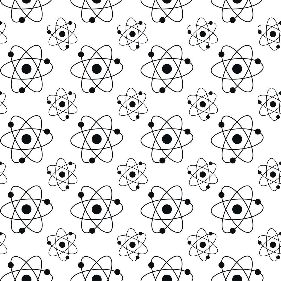 980x980 Seamless Black Atom Pattern on White Background. Concept of Science Illustration, Atomic Structure, Chemistry, Physics. Educational Design Element, Scientific Wallpaper, Wrapping paper, Print, Art
