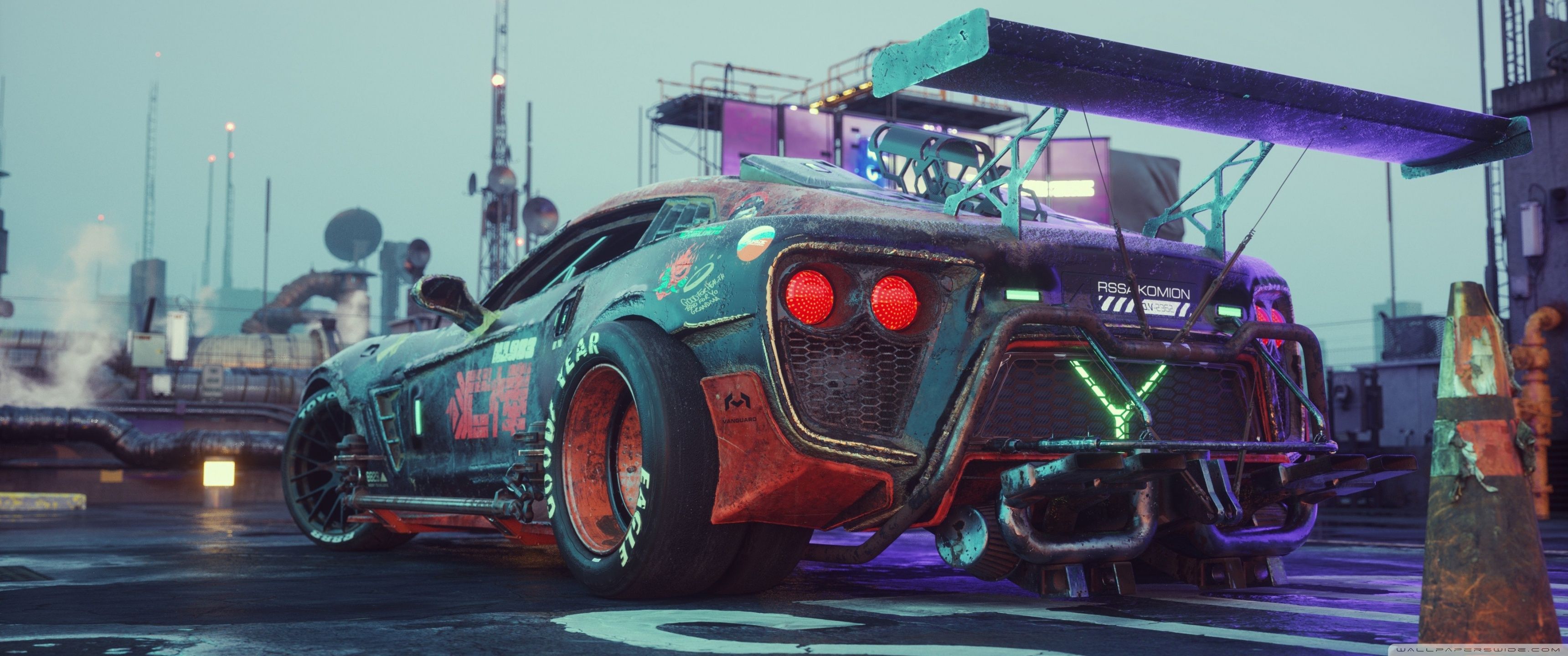 3440x1440 3D Cyberpunk Racing Car Rear View 4K UHD Wallpaper for UltraHD Desktop and TV : Widescreen and UltraWide Display : Dual Monitor