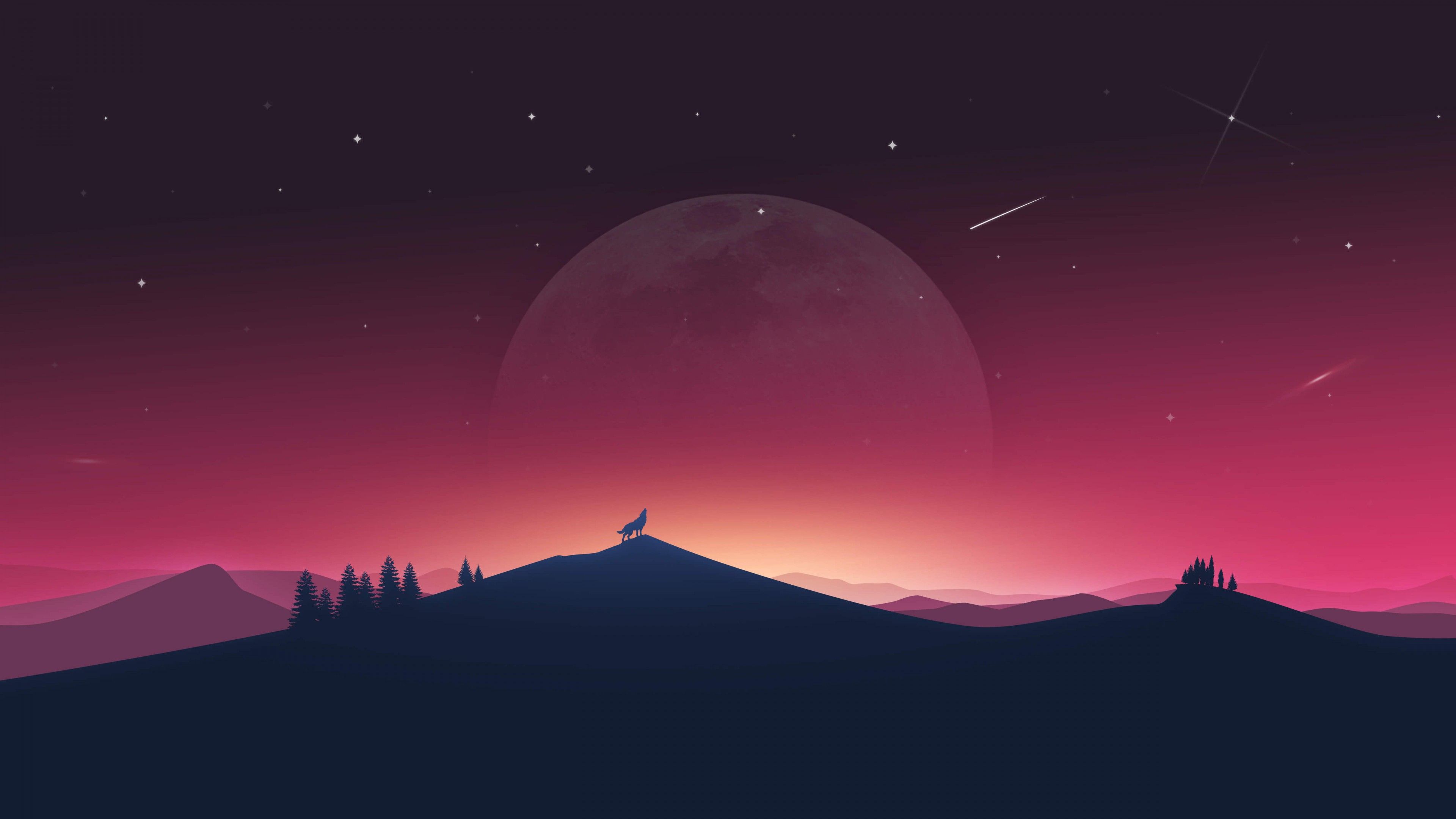 3840x2160 Wallpaper Silhouette of Mountain Under Red Sky, Background Free Image