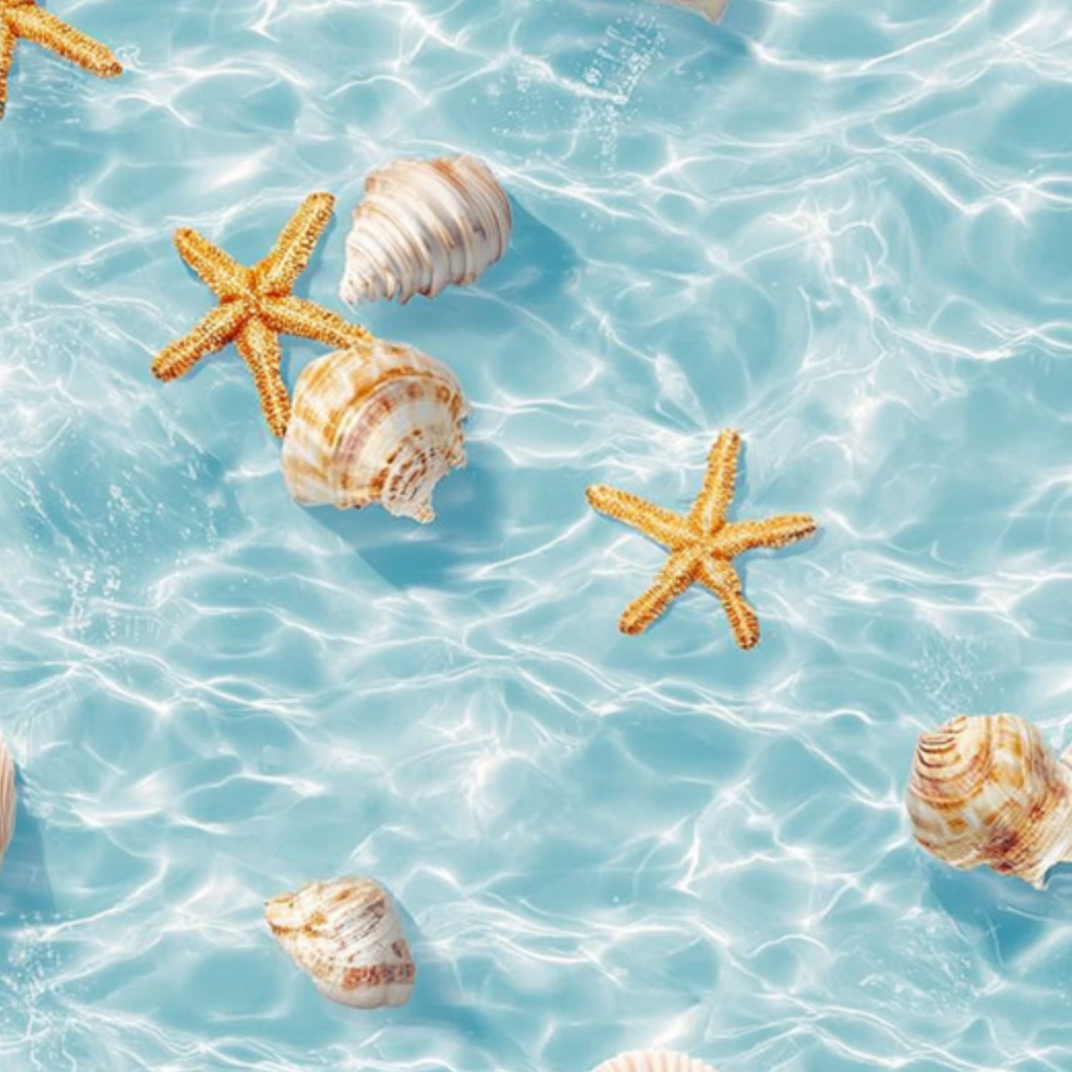 1500x1500 Coastal Peel and Stick Wallpaper Seashells Starfish Floating Clear Blue Ocean Water Contact Paper 23.6in x 9.8ft Wallpaper Removable Self Adhesive