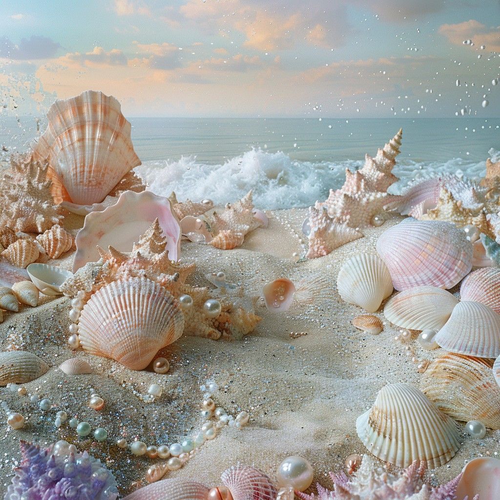 1024x1024 Download Seashell Coastal Display Image, Pearls, Beach
