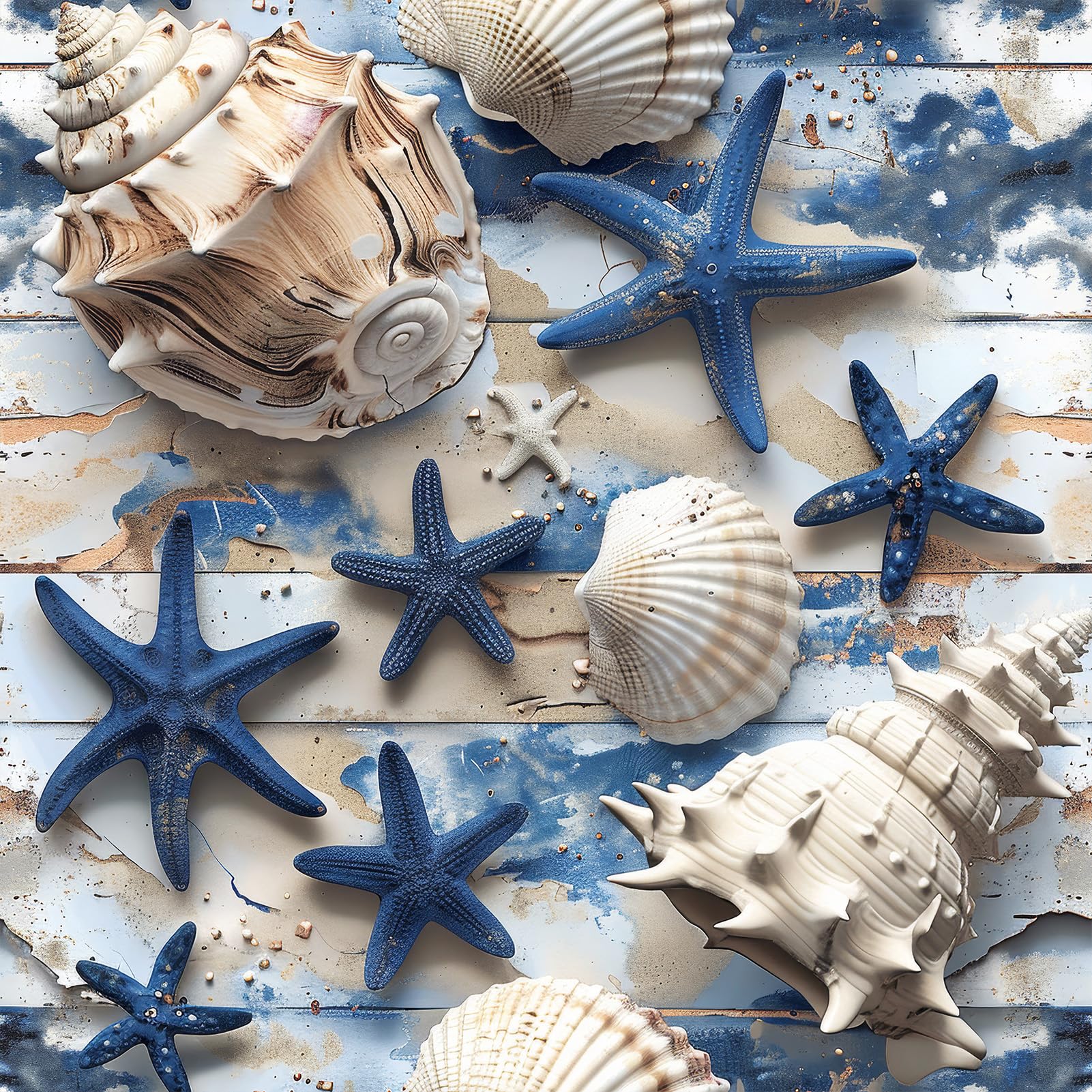1601x1601 FLFK Seashell Ocean Wallpaper Peel and Stick Blue Starfish Wall Paper Renter Friendly Removable Wallpaper for Kitchen Dining Room Shelf Cabinet Drawers 16 x 128