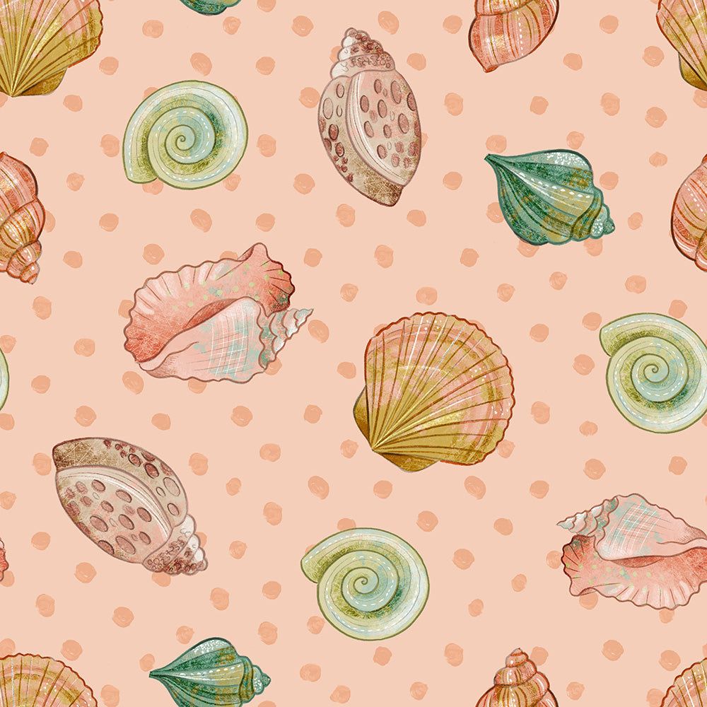 1000x1000 Seashell Wallpaper. Colorful Shells on Peach Background for Coastal Decor