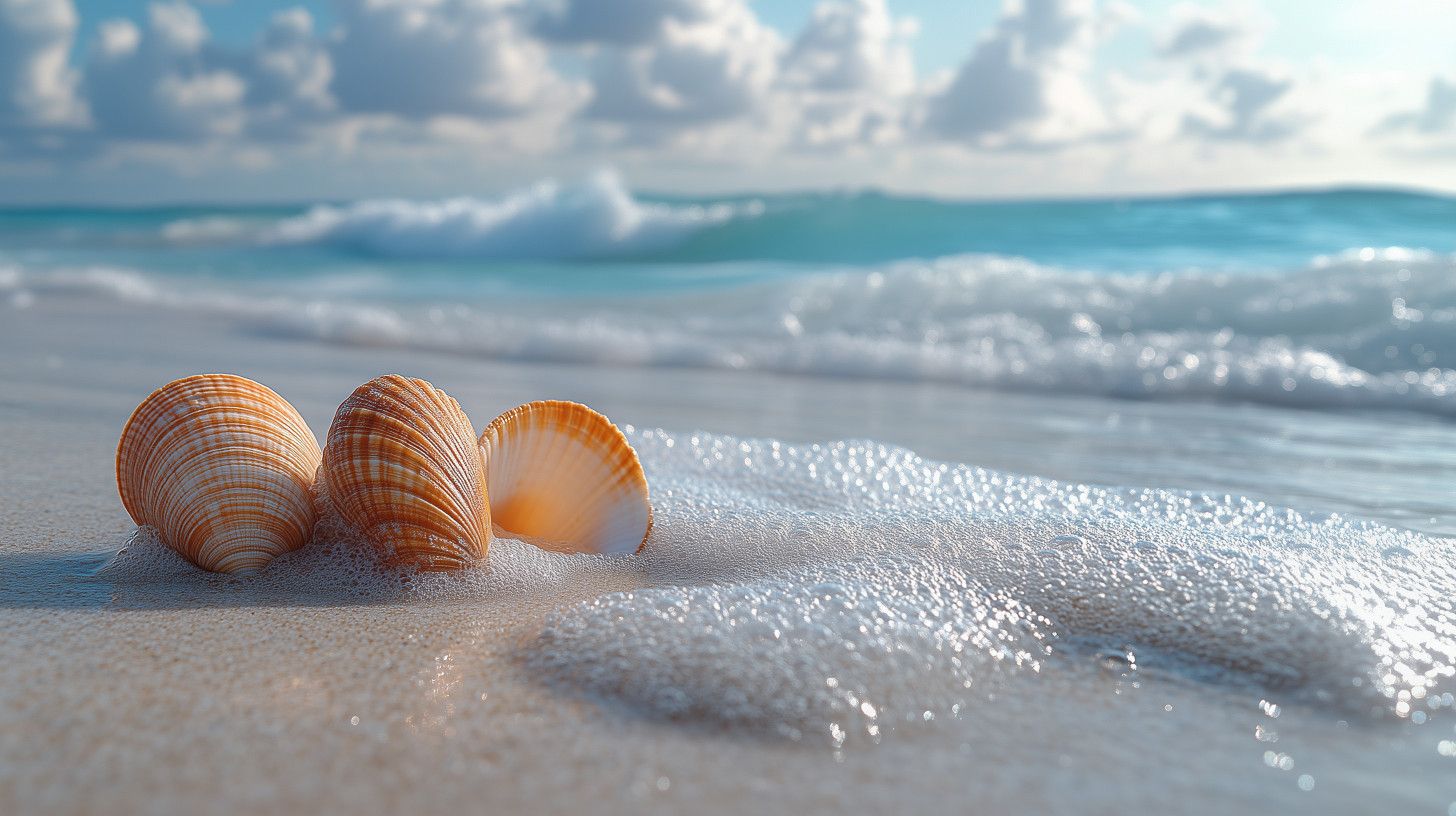1456x816 Tranquil Beach Shells Presentation Background