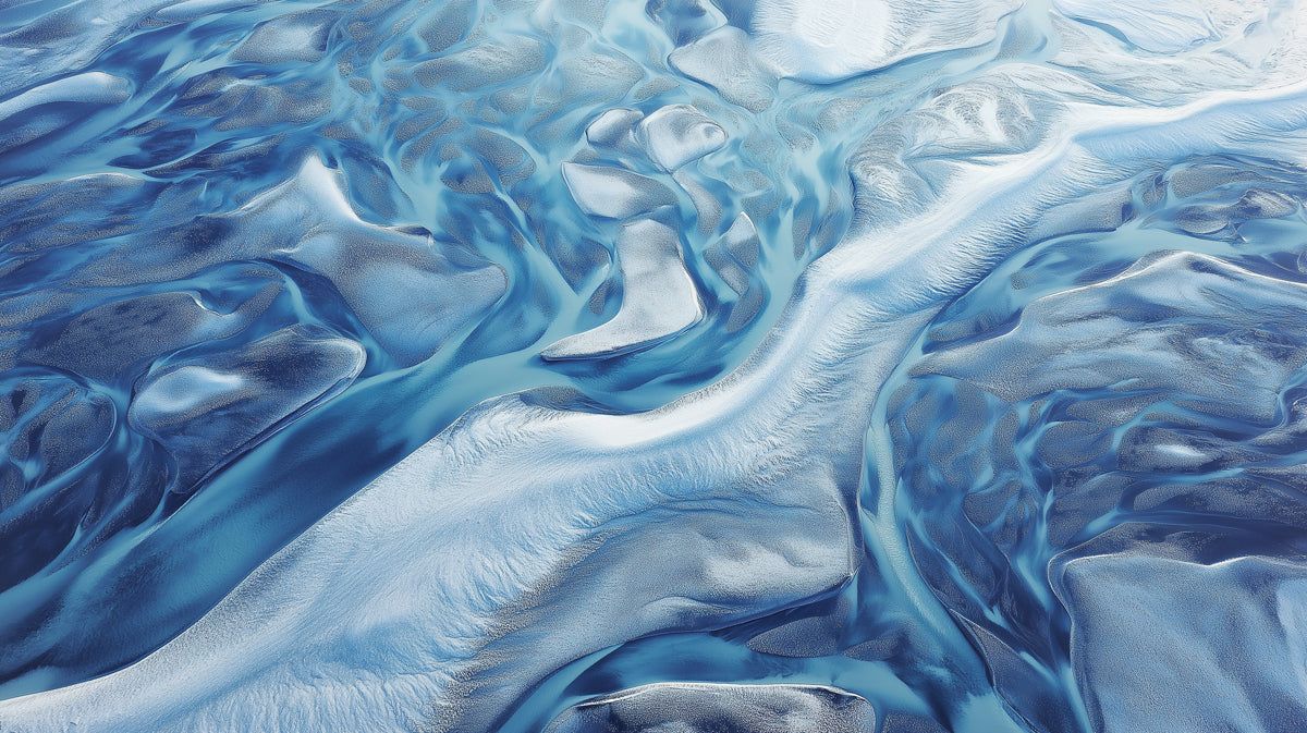 1200x673 Glacial River Aerial Mural Wallpaper. Modern Nature Wall Decor