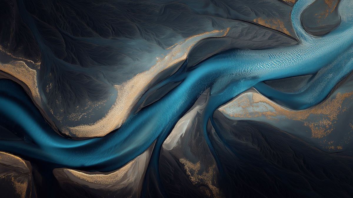 1200x673 Teal & Gold Aerial River Abstract Nature Mural