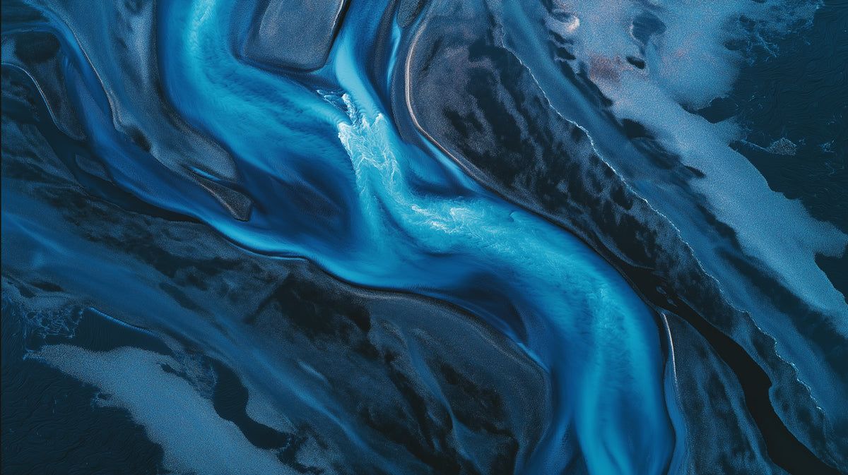 1200x673 Glacial River Aerial Mural Wallpaper. Moody Nature Design