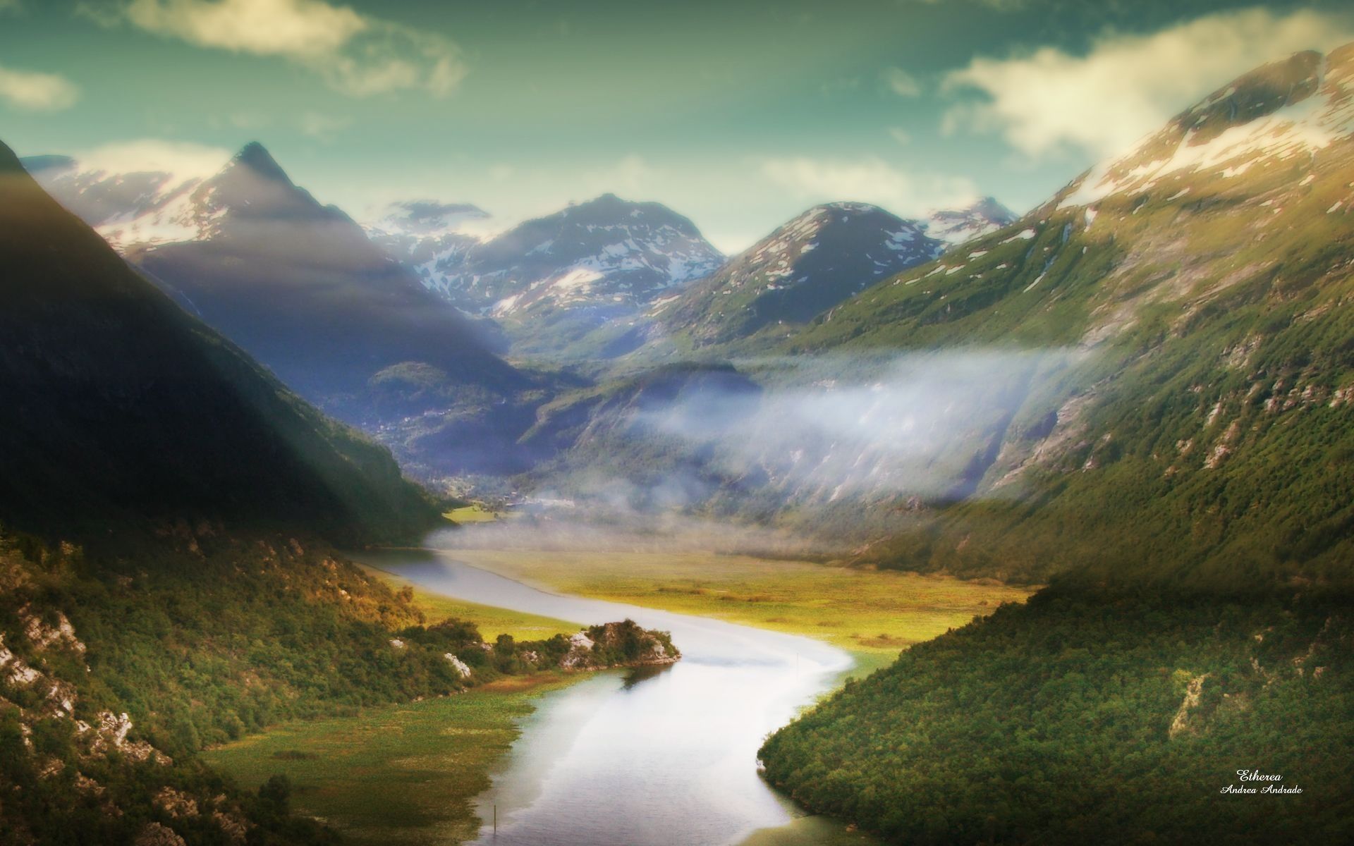 1920x1200 green, Abstract, Mountains, Artwork, Rivers Wallpaper HD / Desktop and Mobile Background