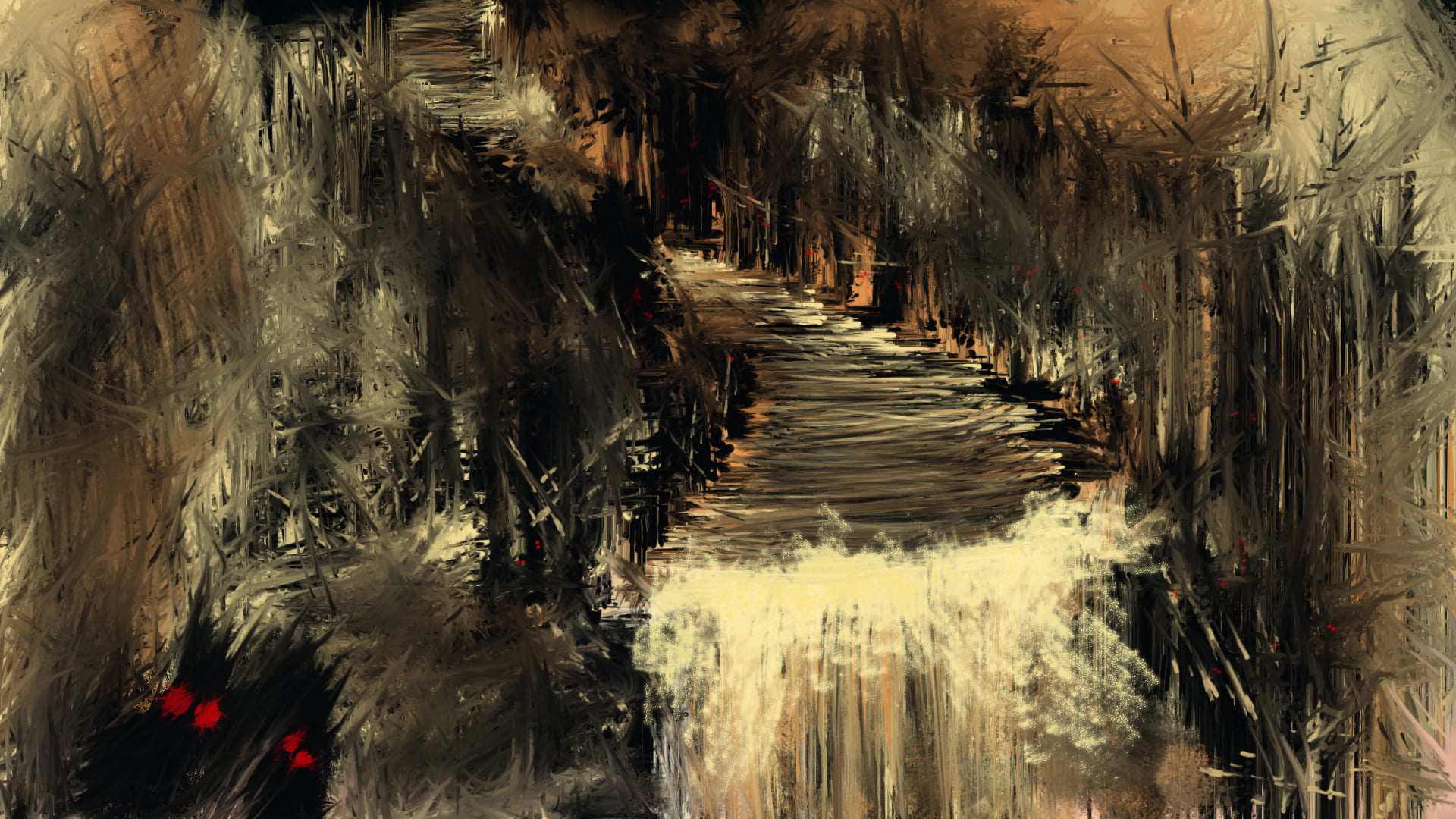 1920x1080 Multicolored abstract painting, horror, river, creature HD wallpaper