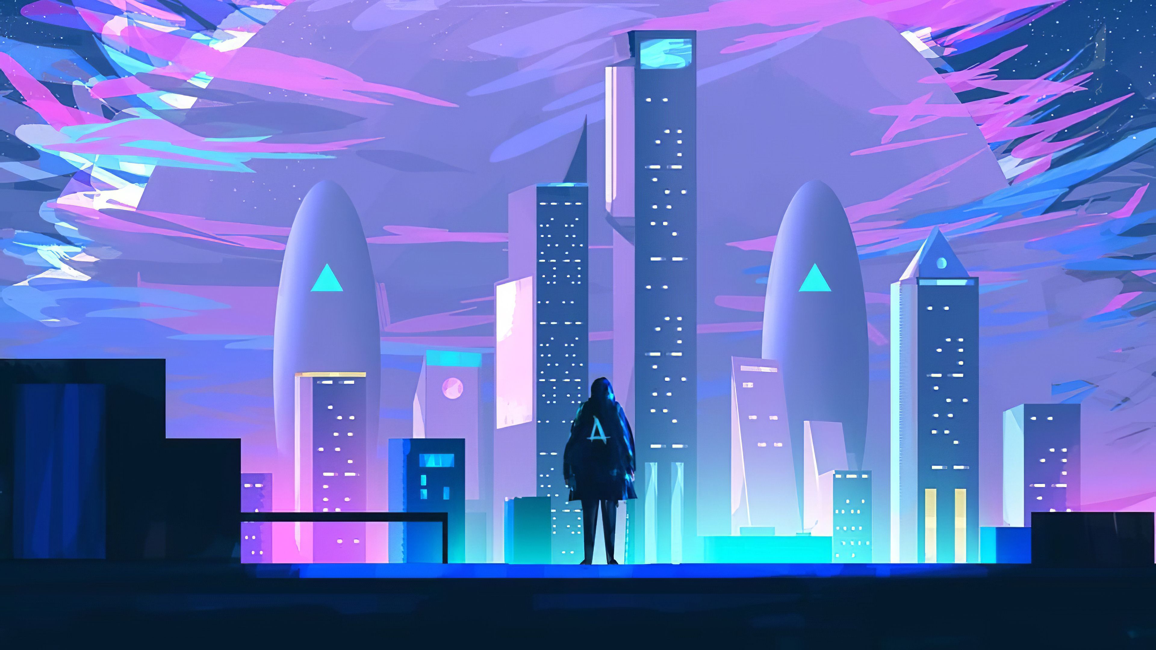 3840x2160 Wallpaper Woman in Black Coat Standing Near Building, Background Free Image