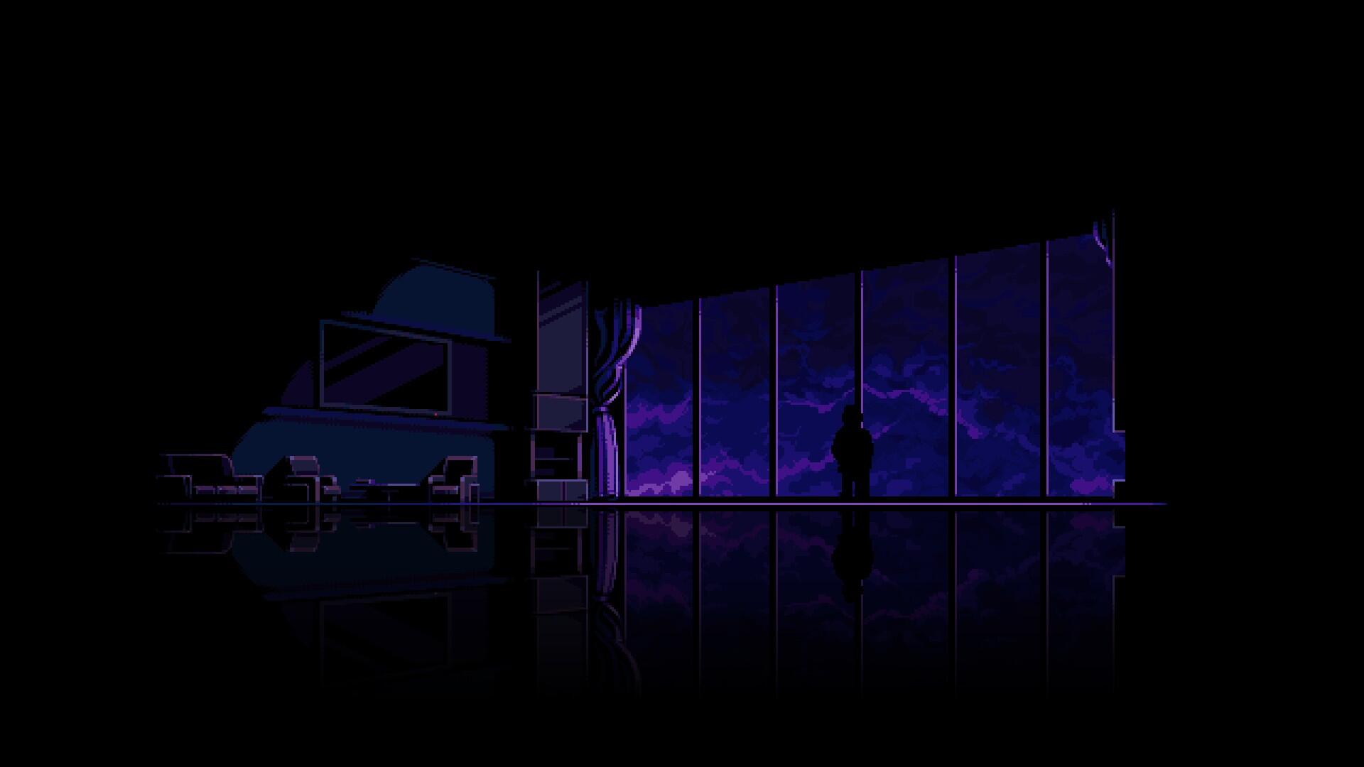 1920x1080 Midnight Katana: Pixel Silhouette HD Wallpaperx1080