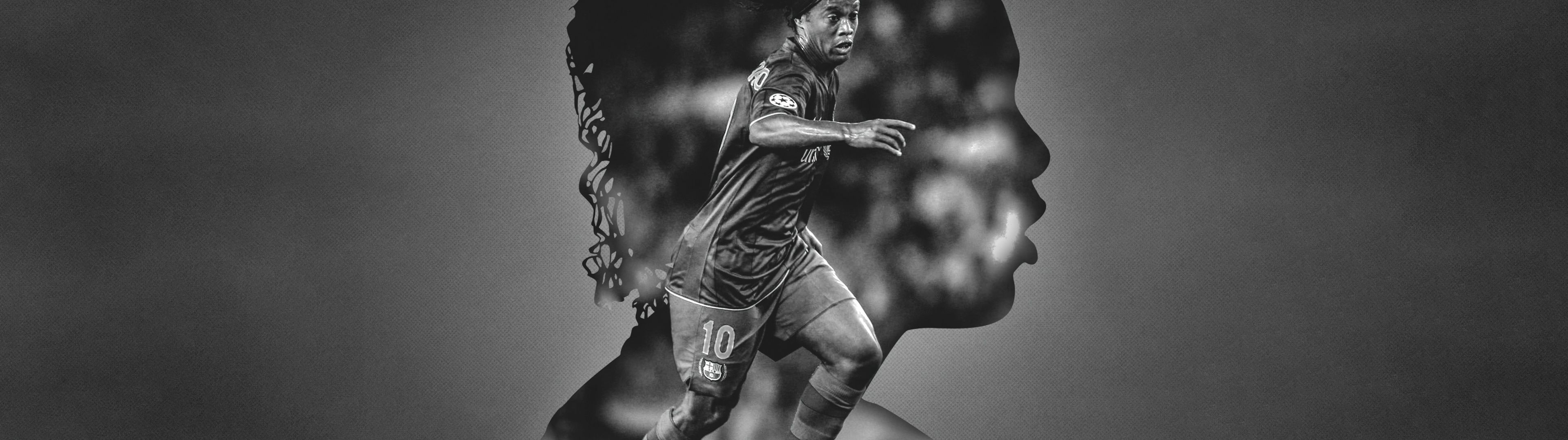 3840x1080 Ronaldinho Wallpaper 4K, Monochrome