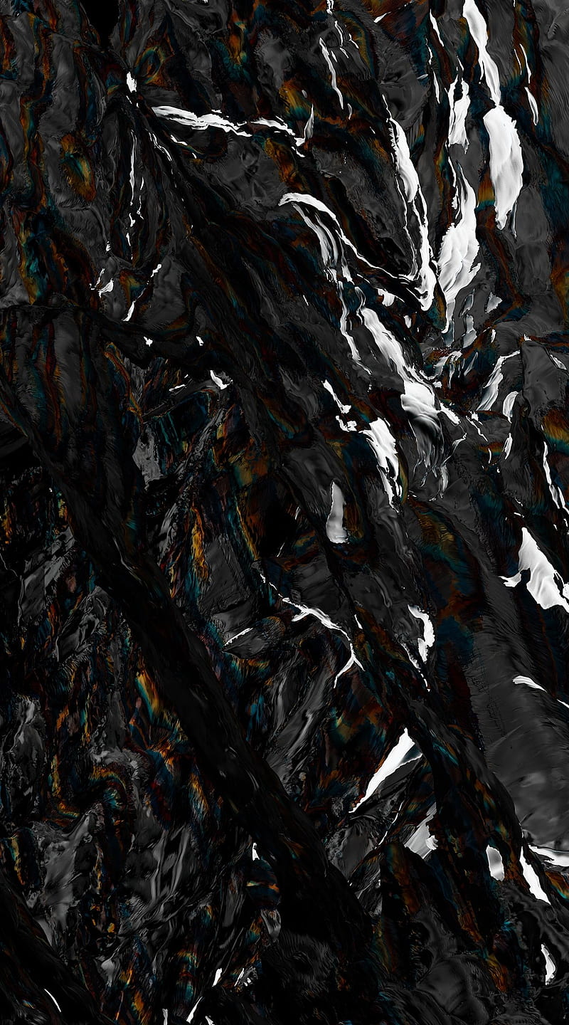 800x1440 Black granite, abstract, art, dark, fluid, mercury, mountain, shiny, simulation, HD phone wallpaper