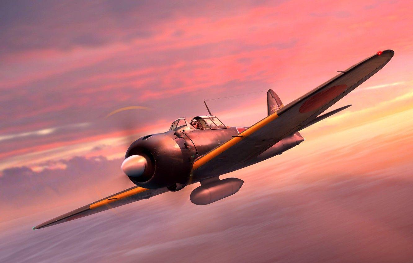 1332x850 Wallpaper Mitsubishi, painting, Fighter, Aircraft, WWII, A6M5 Zero, Japanese Navy image for desktop, section авиация