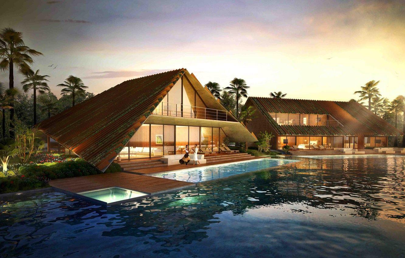 1332x850 Wallpaper Villa, the evening, pool, Thailand, Luxury Villas image for desktop, section город