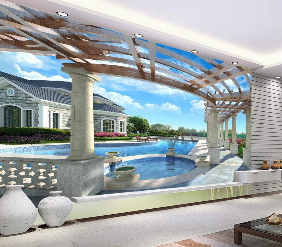 1080x947 Custom Retail Luxury Villa 3D Swimming Pool Wall Luxury Huahua Villa Garden Pool Mural Free Wallpaper 4 Desktop Free Wallpaper Background From Yunlin $11.58.