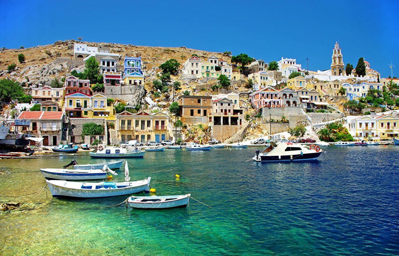 1280x822 Photo Greece Corfu Sea Boats Cities Houses