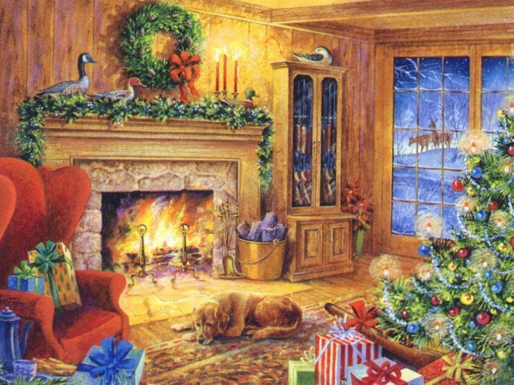 christmas living room wallpaper background
