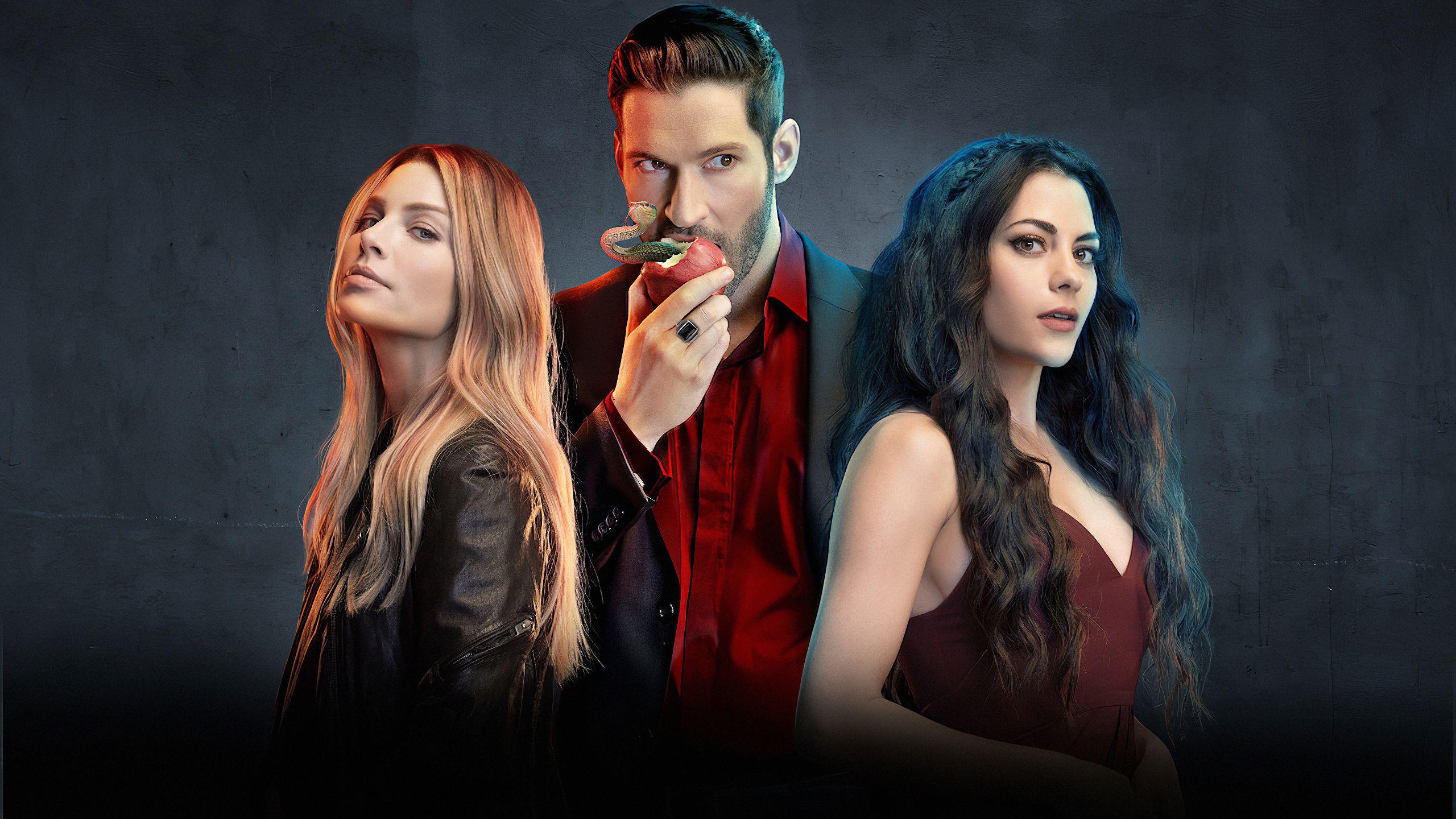 2560x1440 Chloe Decker Lauren German Lucifer Tv Show Tom Ellis Wallpaper:2560x1440