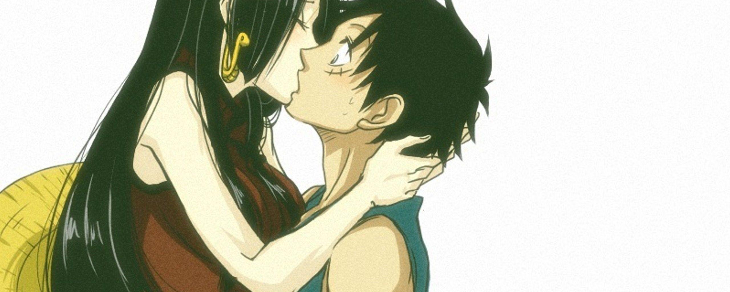 2560x1024 Wallpaper One Piece Anime Kissing Boa Hancock Simple Monkey D. Desktop Background