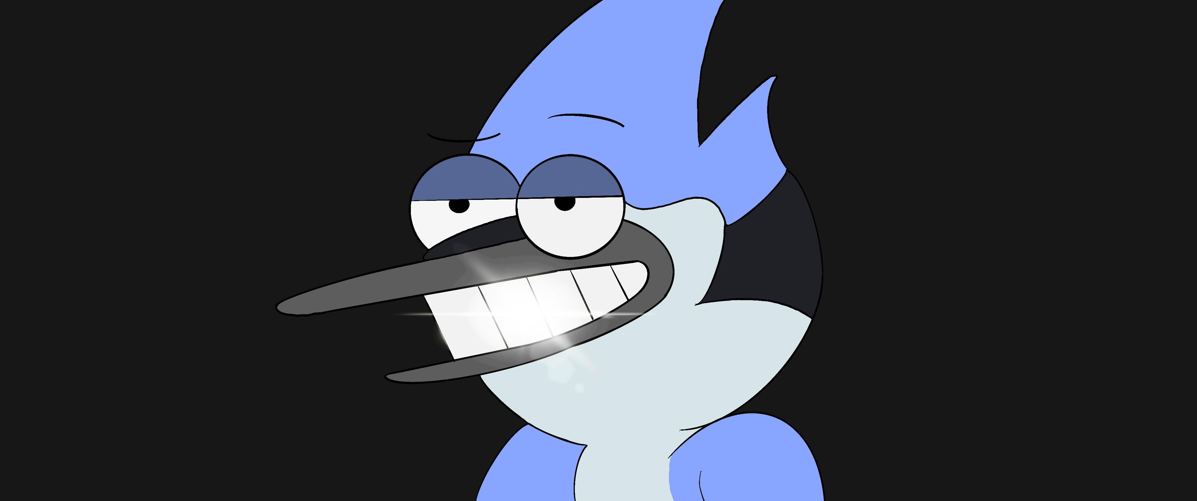 4096x1714 4K) a drawing of mordecai from the regular show using procreate!