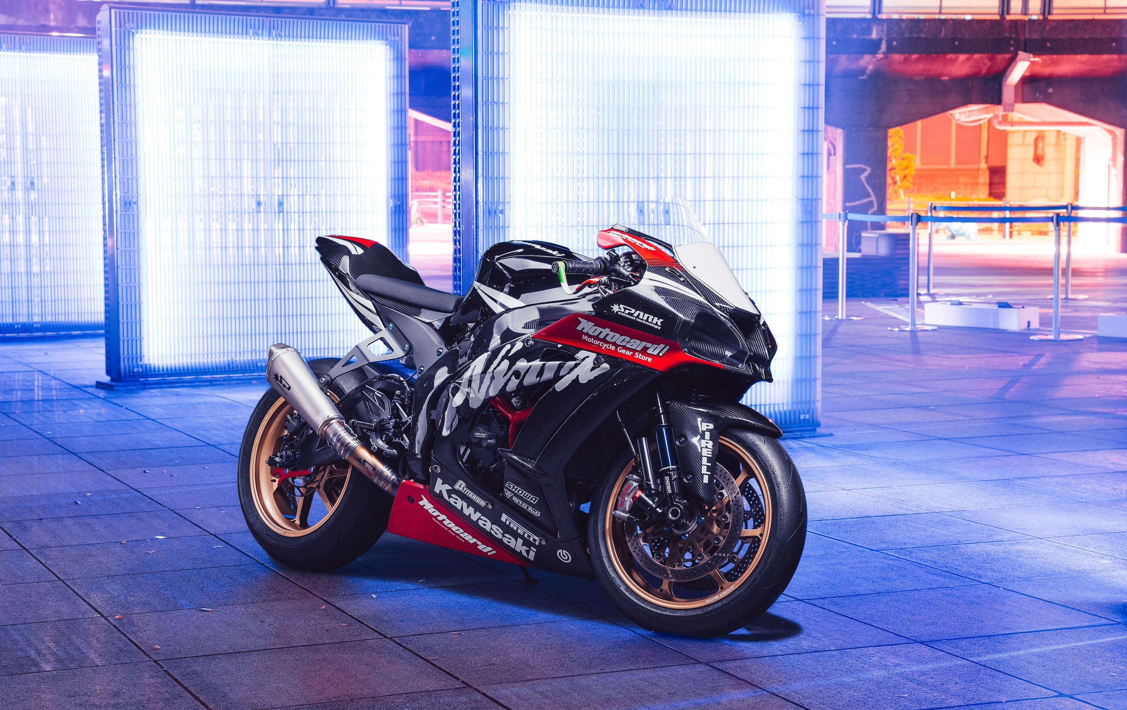 3840x2420 Kawasaki Ninja ZX 10R Hình nền 4K, Xe đạp thể thao, Đèn neon, Xe đạp