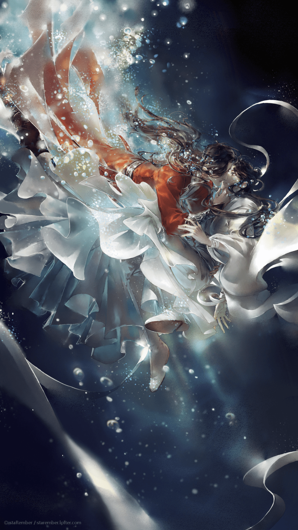 1000x1779 Hua Cheng and Xie Lian from Tian Guan Ci Fu (Heaven Official's Blessing) by starember (lofter). Cielo, Guerrera de fantasía, Paisaje de fantasía