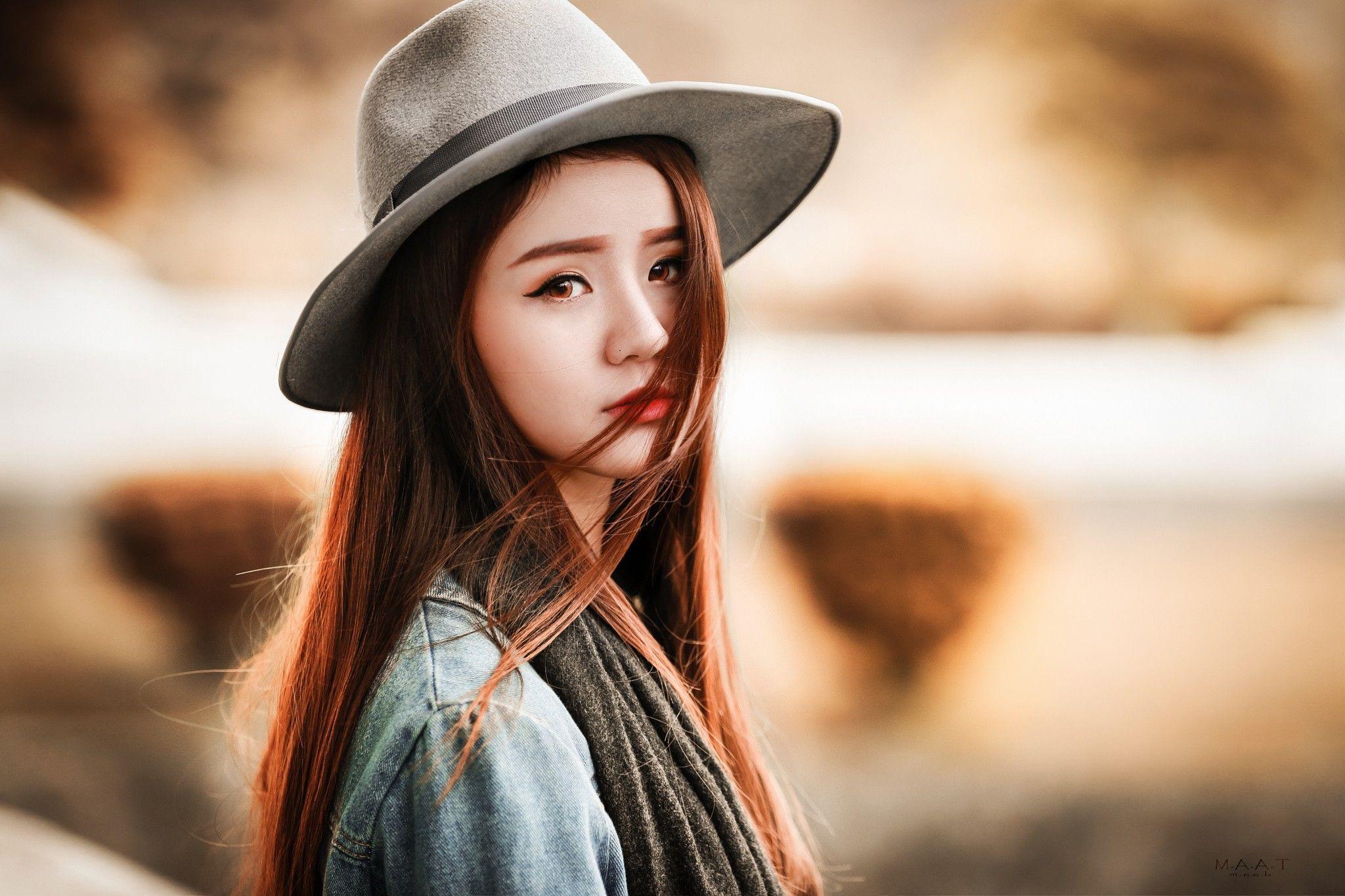 2048x1365 women, Hat, Face, Portrait, Asian Wallpaper HD / Desktop and Mobile Background