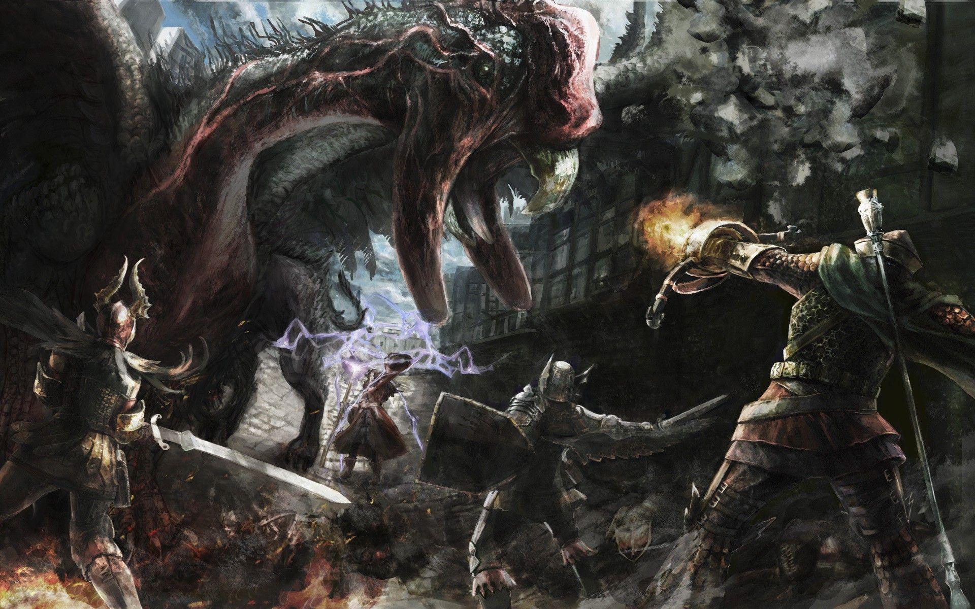 1920x1200 Dragons fantasy art artwork warriors medieval dragons dogma