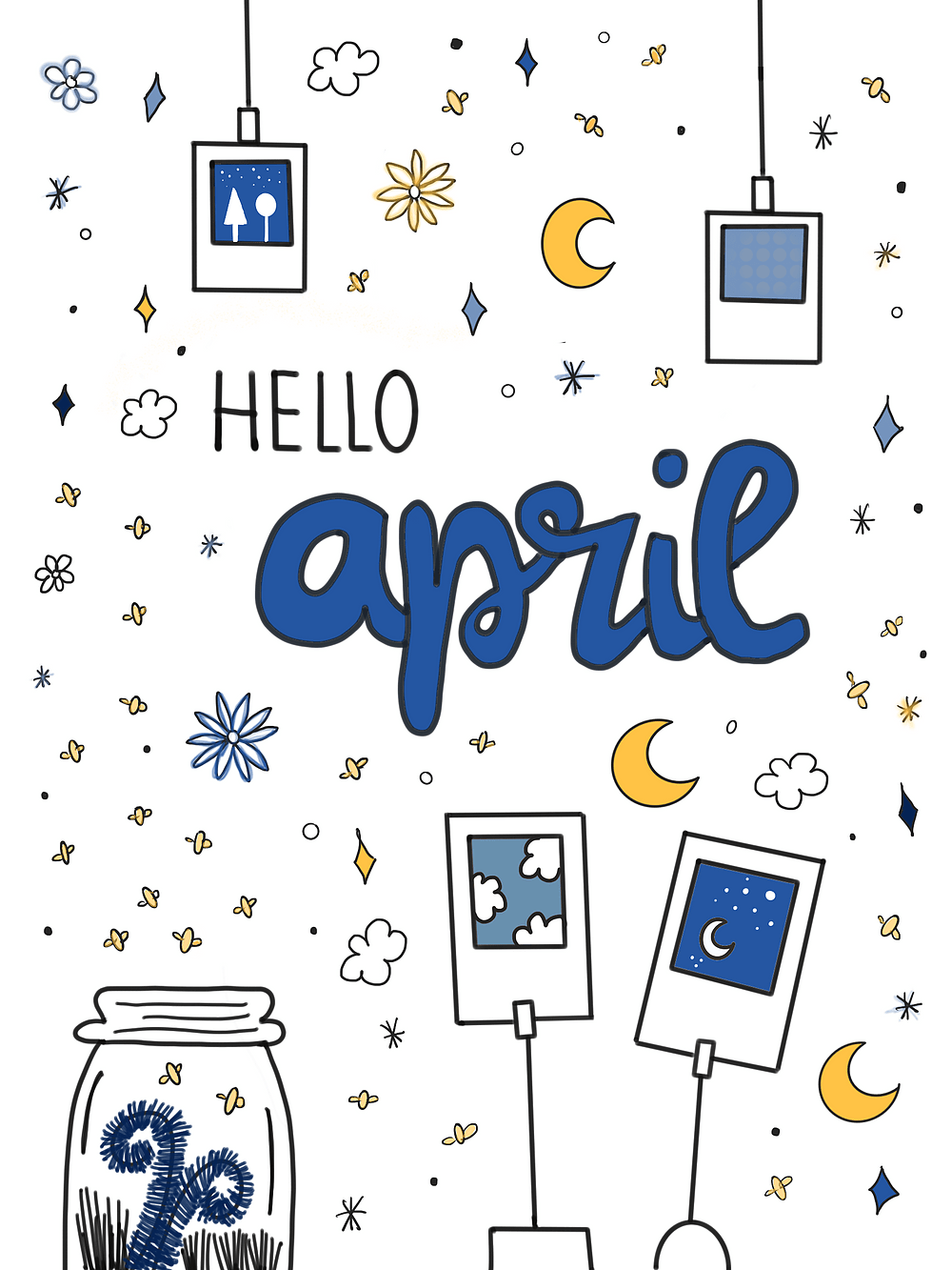 1000x1333 April Freebie: Bullet Journal Cover Page Fireflies & Polaroids