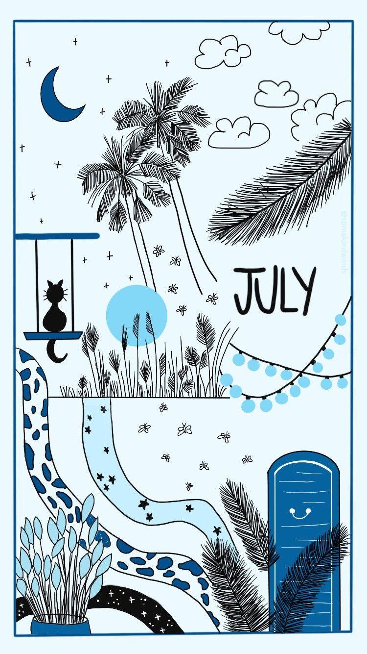 750x1334 Juli Freebie: Bullet Journal Cover Page blue aesthetic