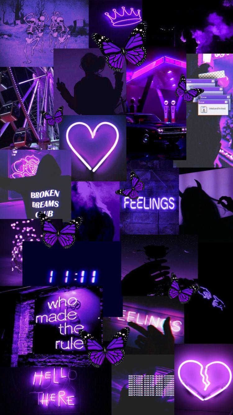 neon purple aesthetic wallpaper collage