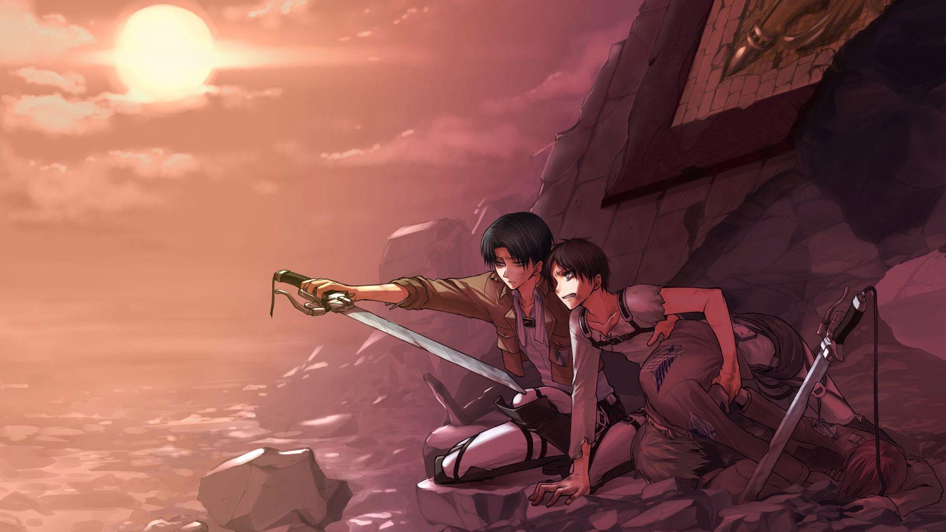 1920x1080 Free download levi eren armin attack on titan shingeki no kyojin sunset HD wallpaper [1920x1200] for your Desktop, Mobile & Tablet. Explore Attack on Titan Wallpaper Eren