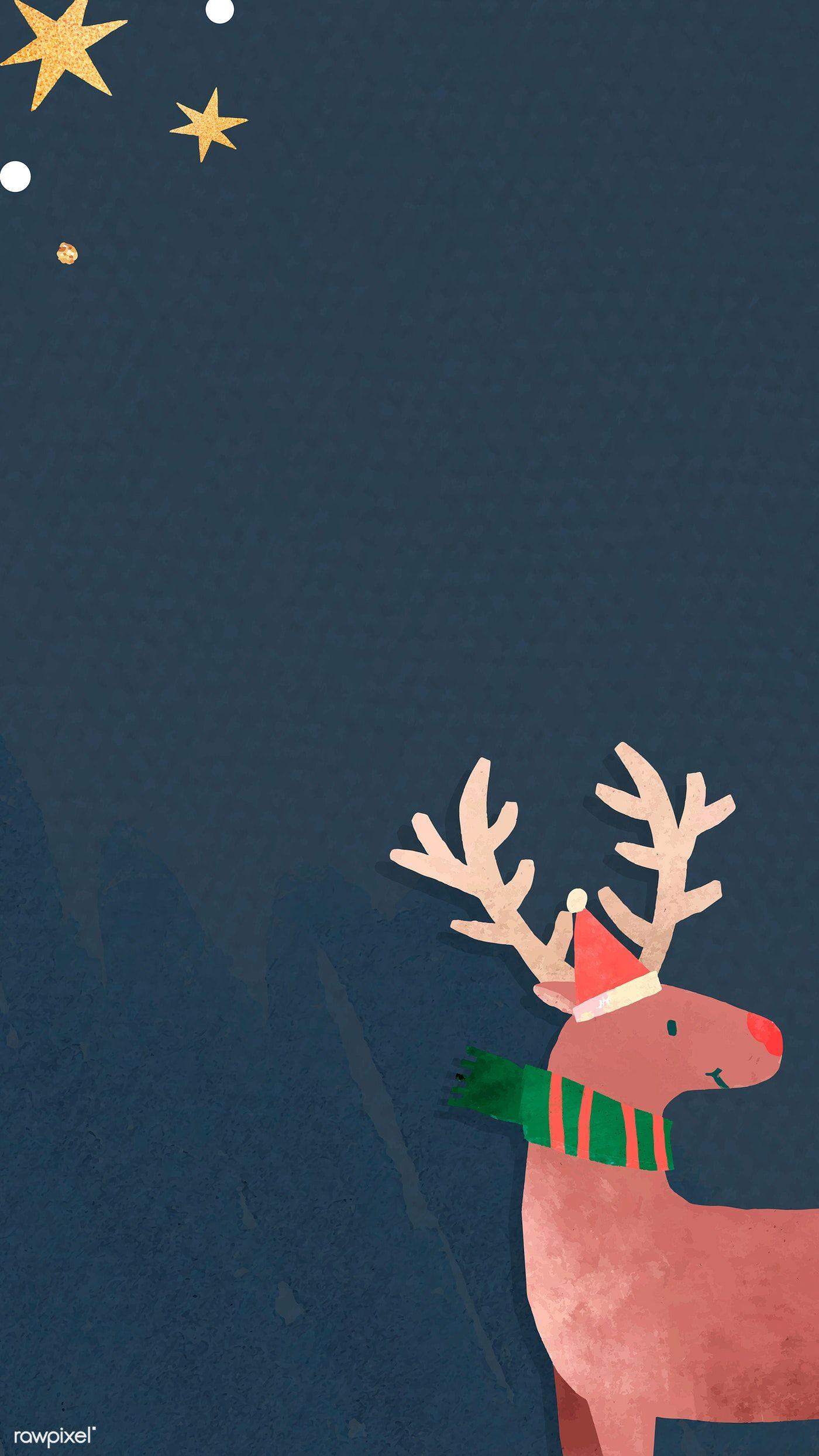 1400x2489 Reindeer with Santa hat mobile phone wallpaper vector / Toon. Cute christmas wallpaper, Christmas phone wallpaper, Animal doodles