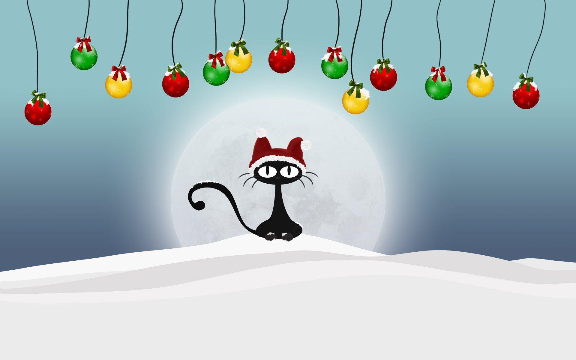 1920x1200 Black Cat With Christmas Hat Wallpaper