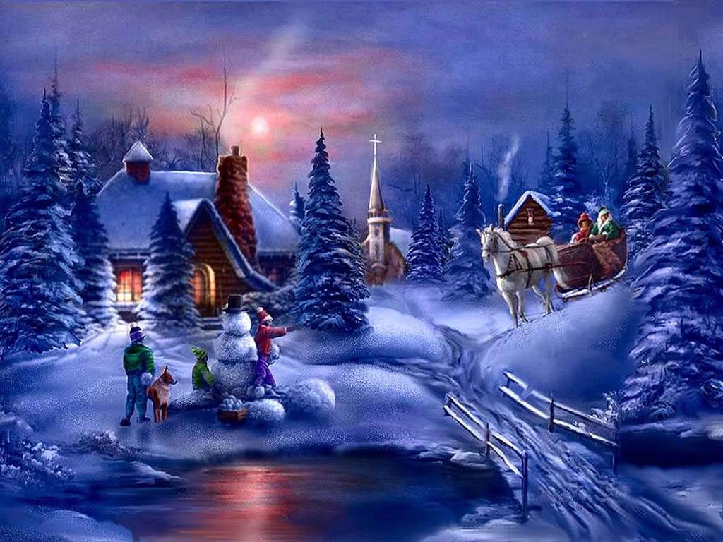 1024x768 Digital Wallpaper. Classic Outdoor Christmas Scenes