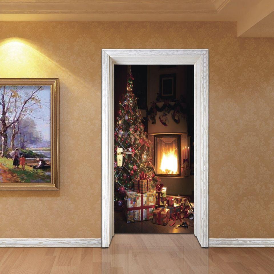 960x960 3D Christmas Door Wall Stickers Wallpaper Mural Poster Santa Christmas Tree Pattern Durable Waterproof Xmas New Year Supplies. wallpaper pattern. wallpaper mural3D pattern