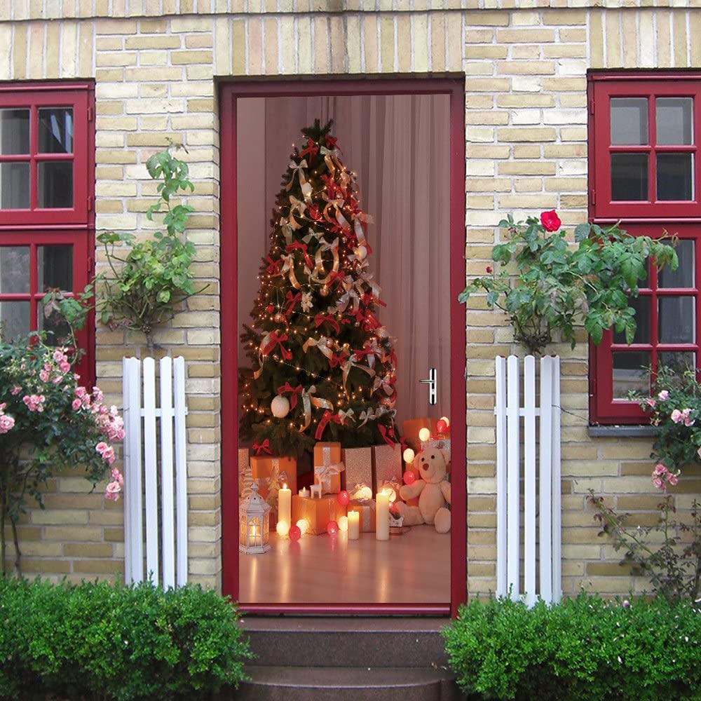 1000x1000 N.SunForest Wall Door Sticker Christmas Tree with Gifts Wallpaper Peel & Stick Repositionable Wall Murals W x 79 H (77cm x 200cm): Home & Kitchen