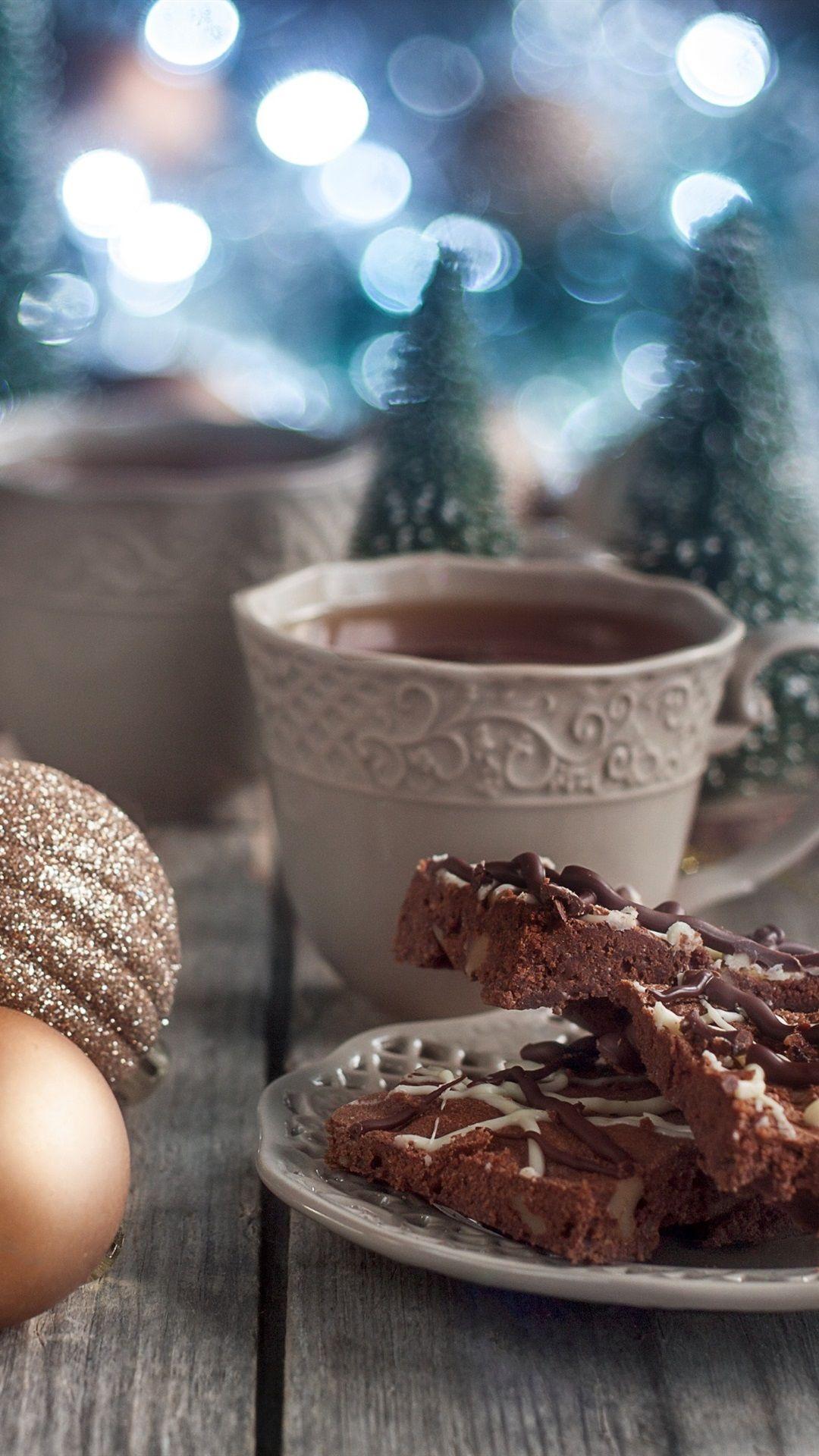 1080x1920 iPhone Wallpaper Chocolate Cake, Christmas Balls, Coffee Cake And Coffee HD Wallpaper