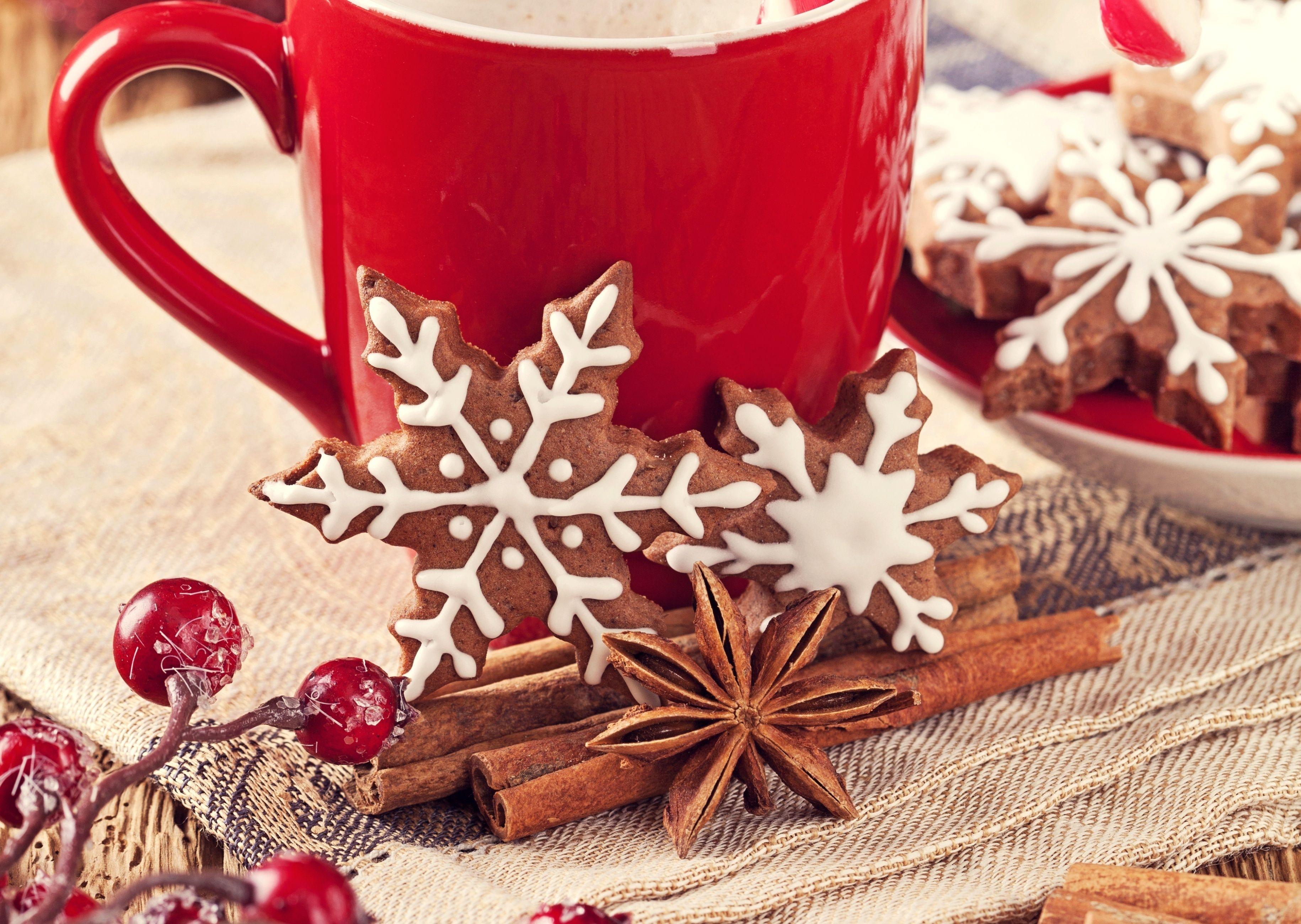 3660x2600 baking, Cookies, Cinnamon, Mug, Snowflakes, Food Wallpaper HD / Desktop and Mobile Background