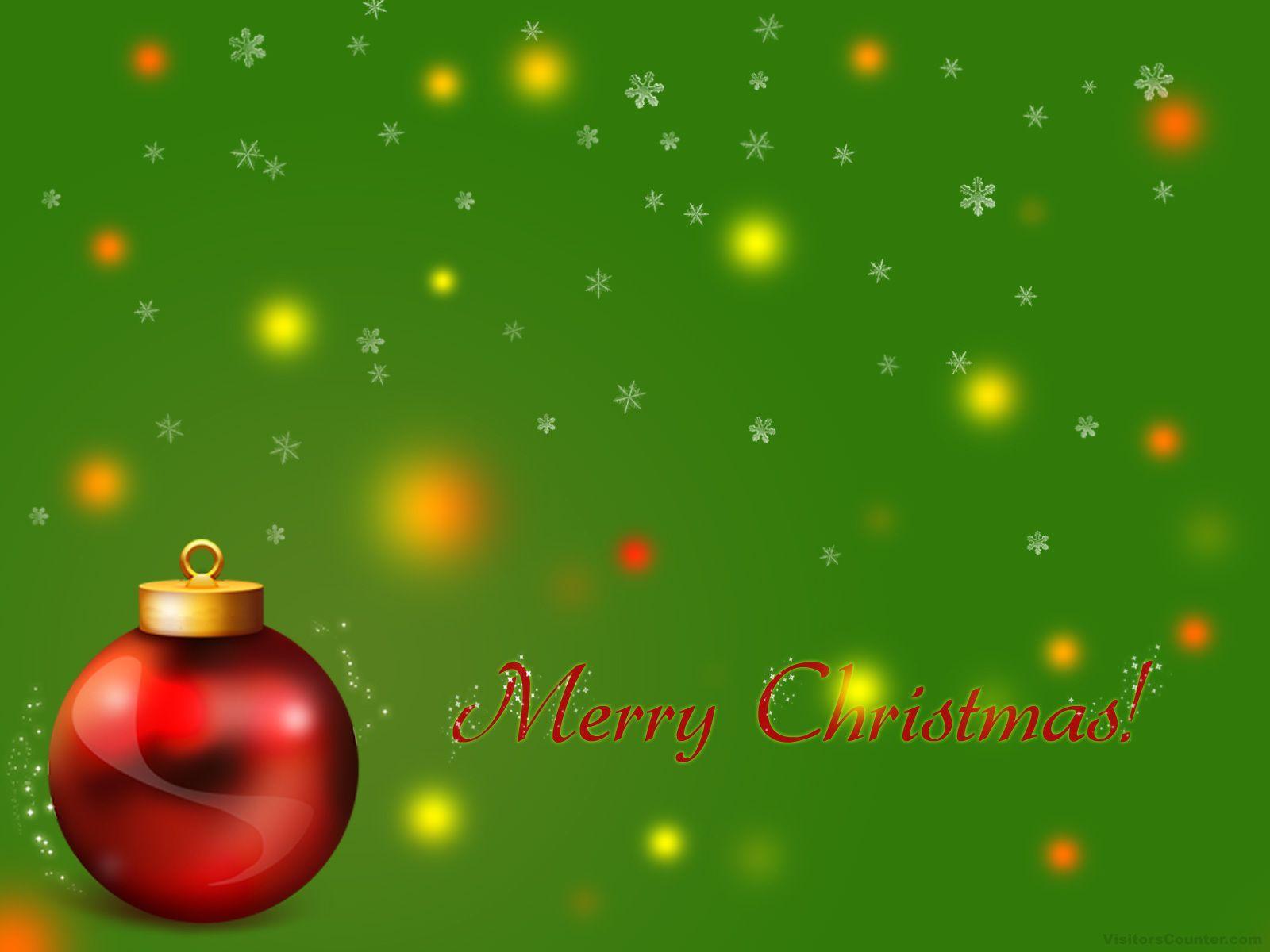 1600x1200 Red Christmas tree ball on a green background on Christmas