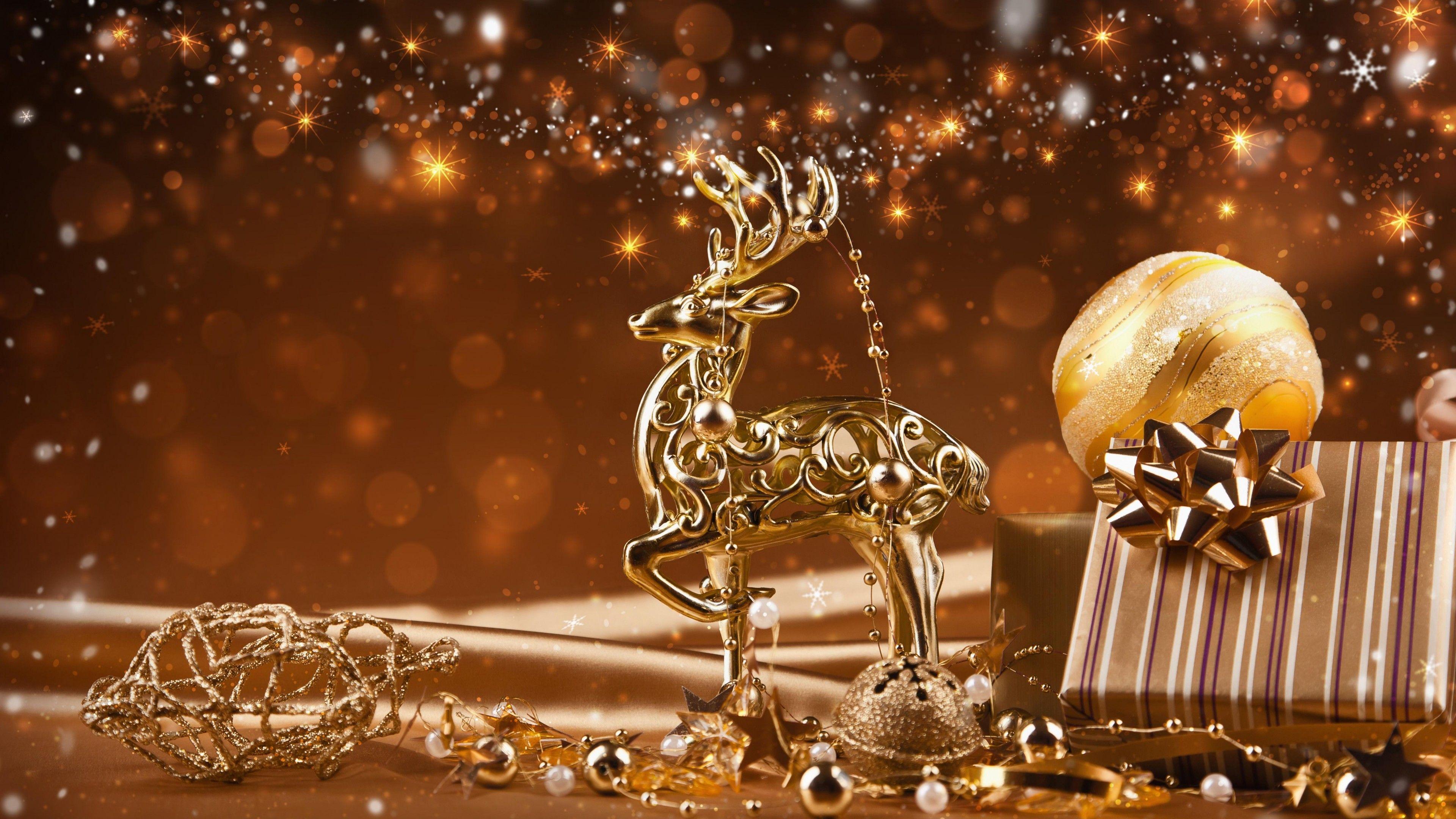 3840x2160 Gold Christmas Wallpaper