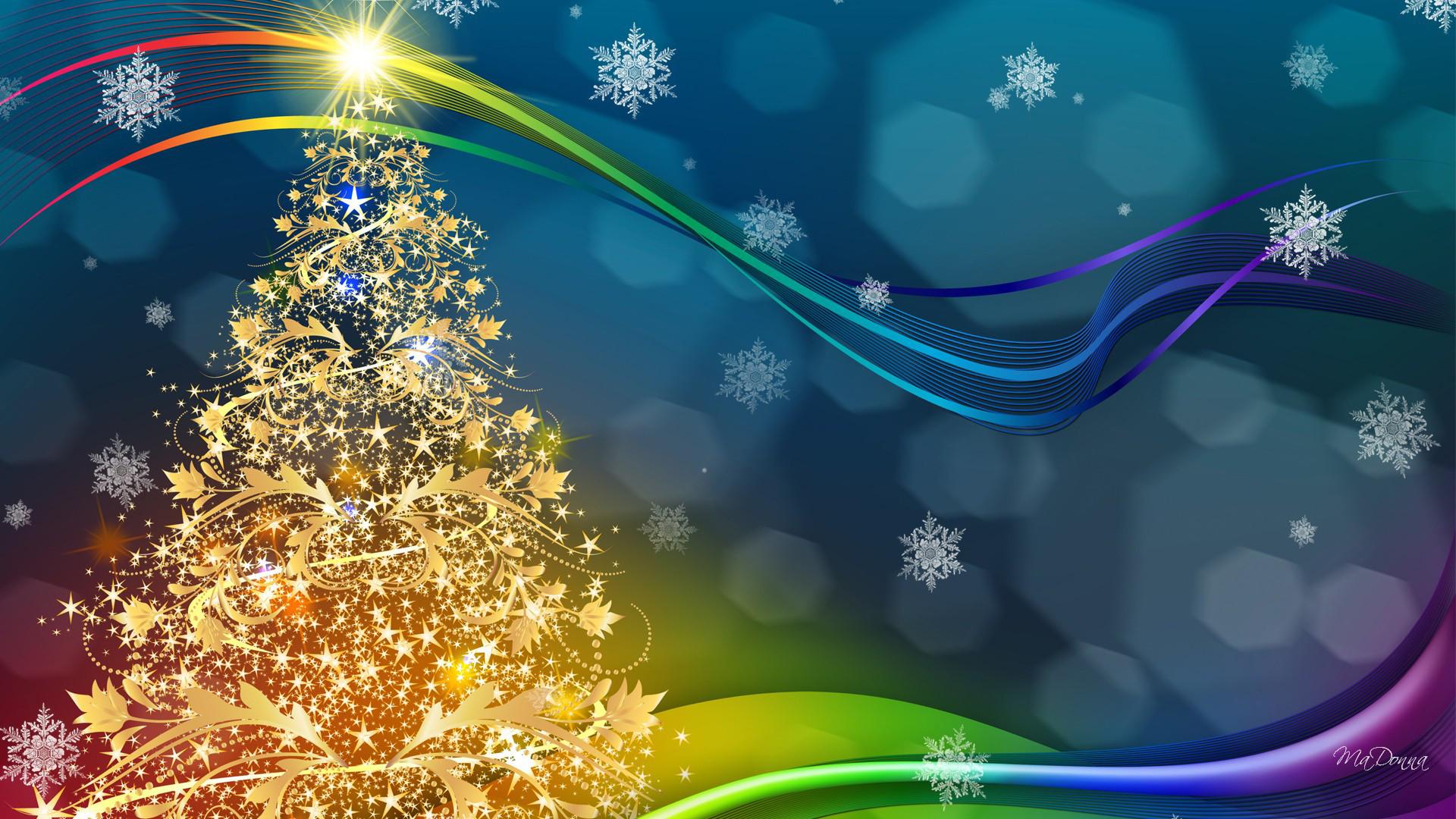 1920x1080 Golden Christmas Tree Wallpaper