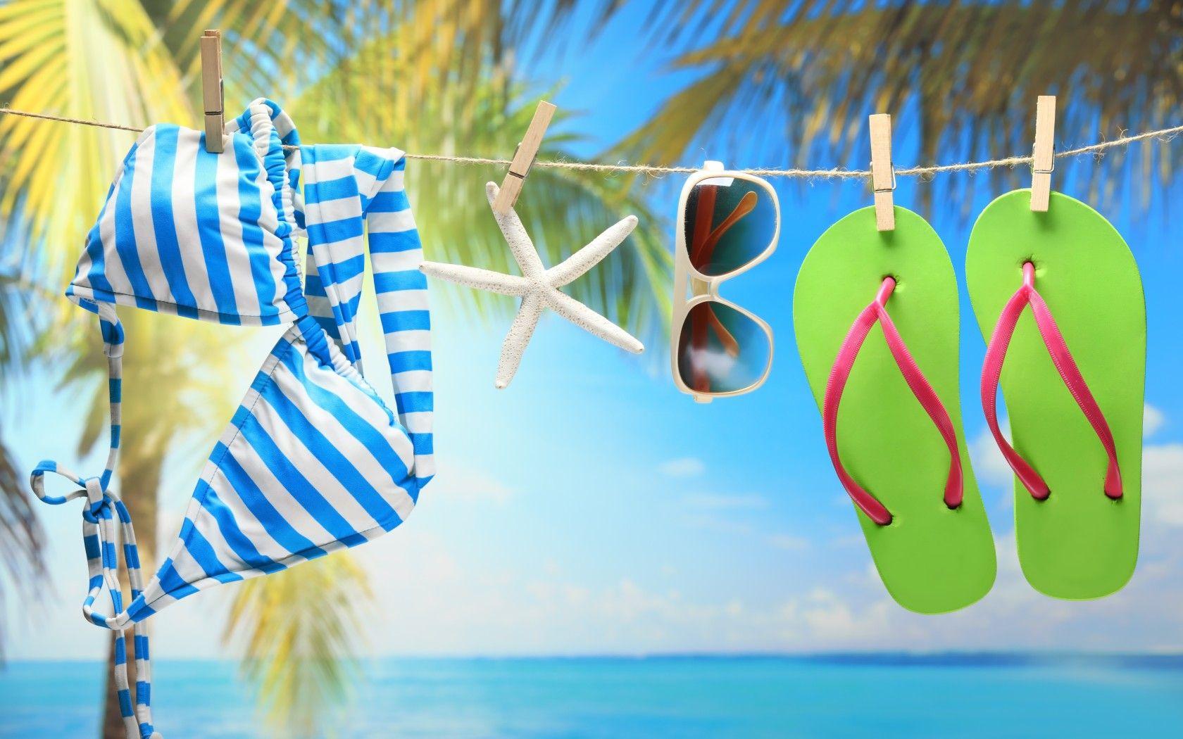 1680x1050 Swimwear Sunglasses And Green Flip Flops On The Beach Teen Beach 3 Come Out HD Wallpaper