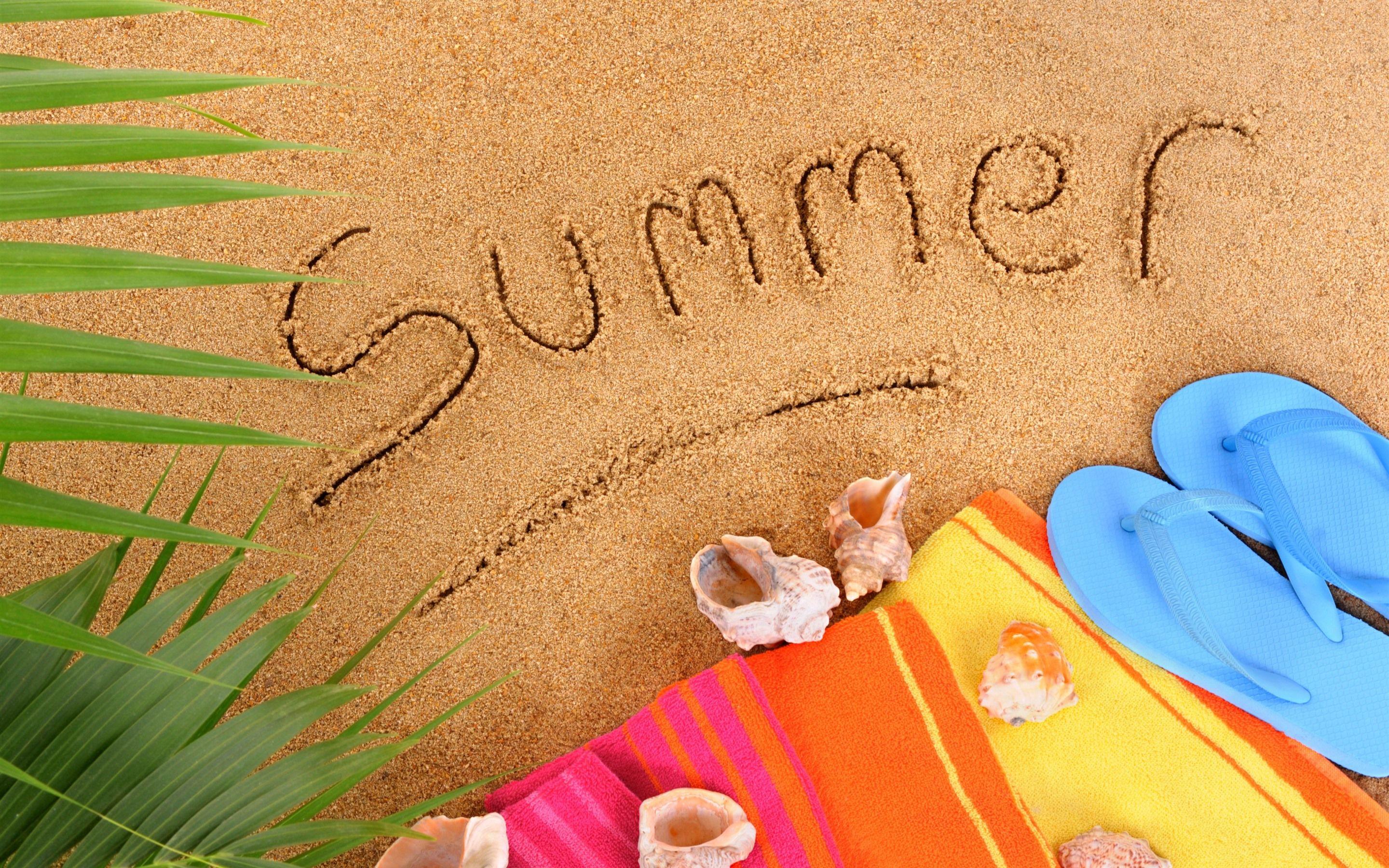 2880x1800 Wallpaper Beach, sand, flip flops, shell, summer 3840x2160 UHD 4K Picture, Image